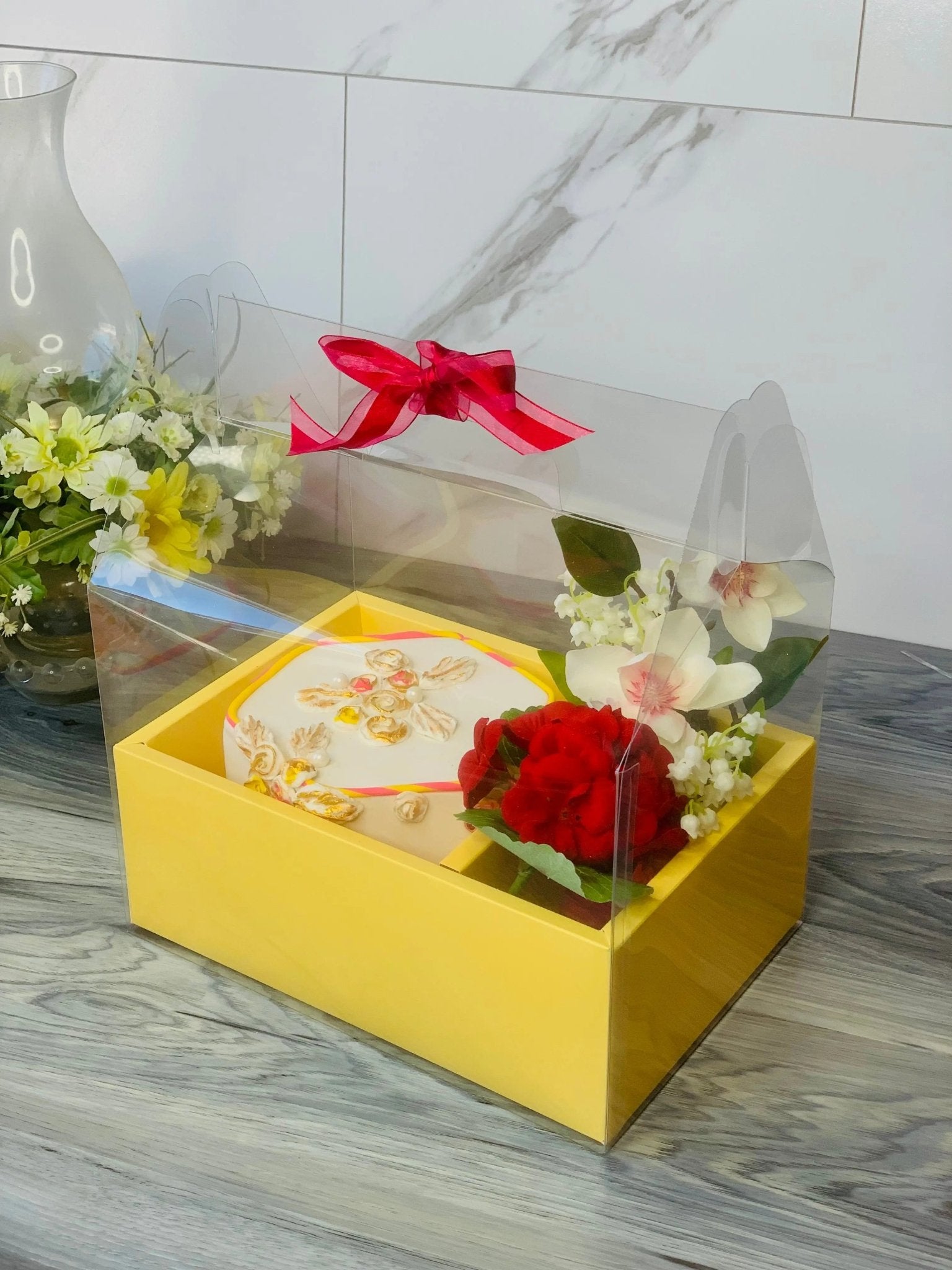 Clear Cake Flower Box with Handle - Gift box - YFCB Gift Boxes & Tins