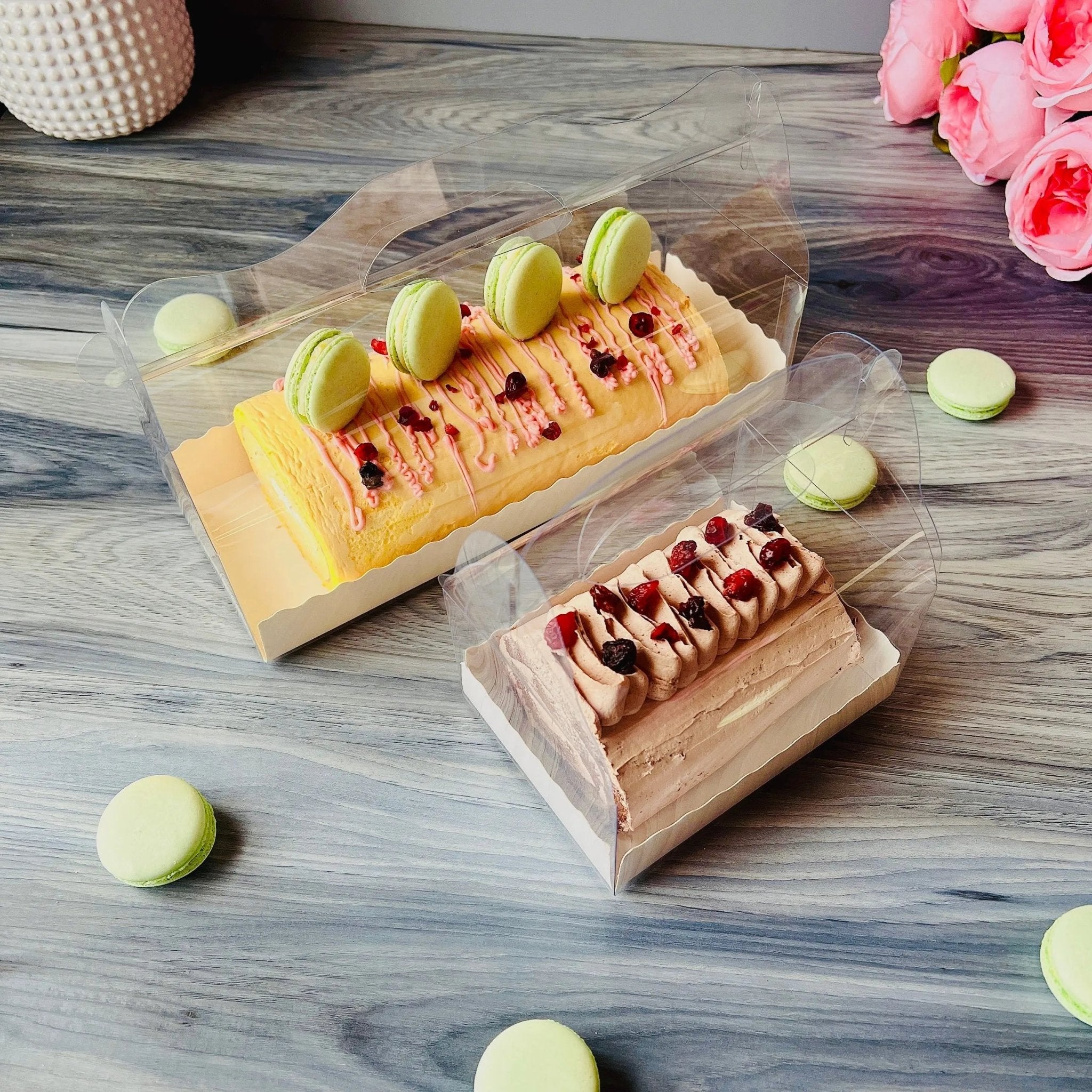 Clear Cake Roll Boxes with Handle | Swiss Roll Cake Box - CR55 Cake Roll Box