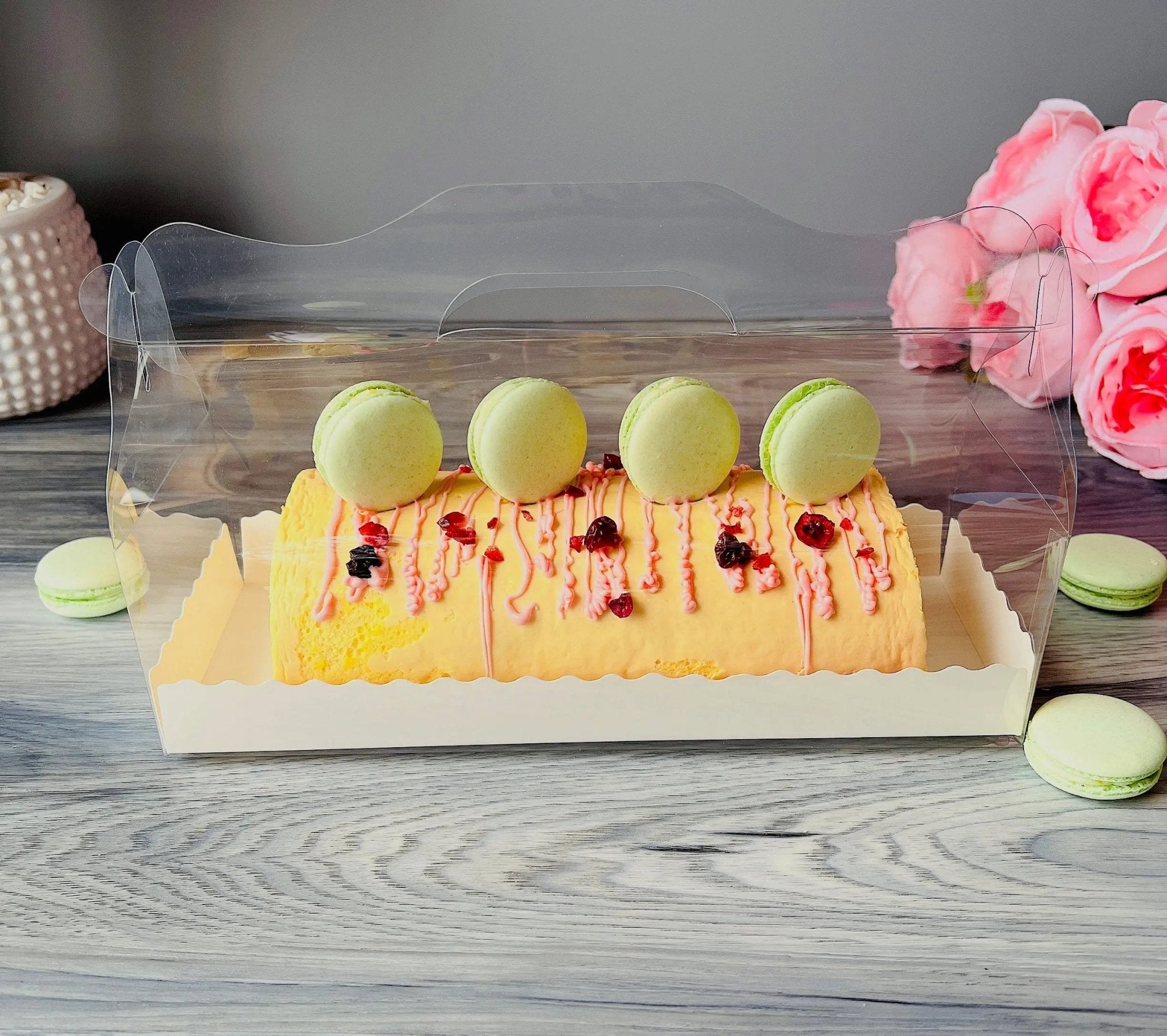 Clear Cake Roll Boxes with Handle | Swiss Roll Cake Box - CR105 Cake Roll Box