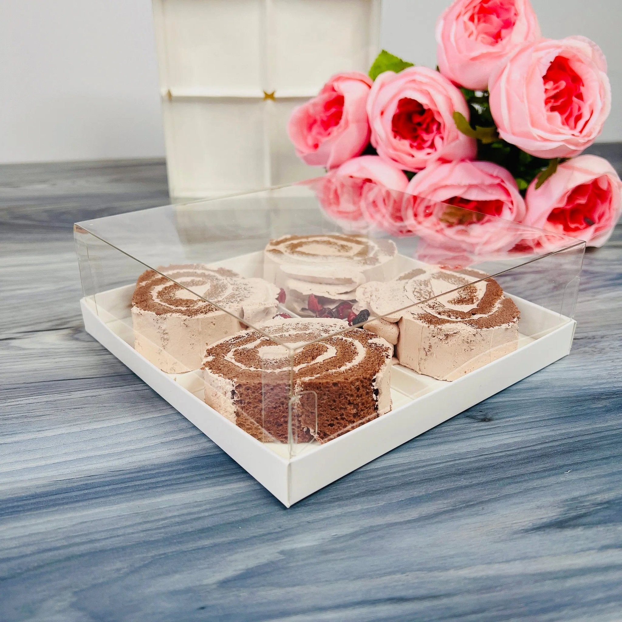 Clear Dessert Boxes With 4, 6 Holes - Donuts Box - Cookie Boxes - D04 Take - Out Containers