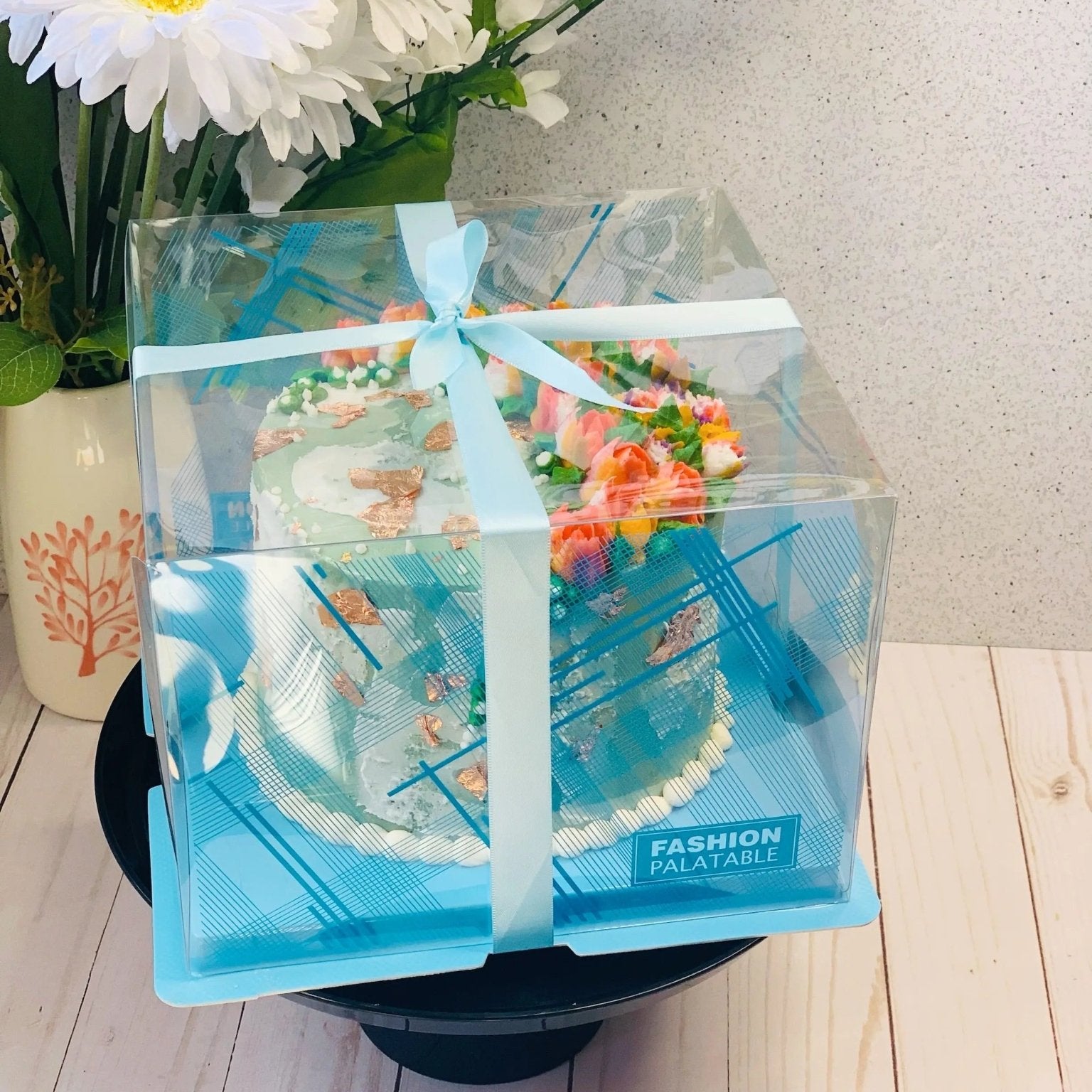 Blue 8 Inch Square Clear Cake Box