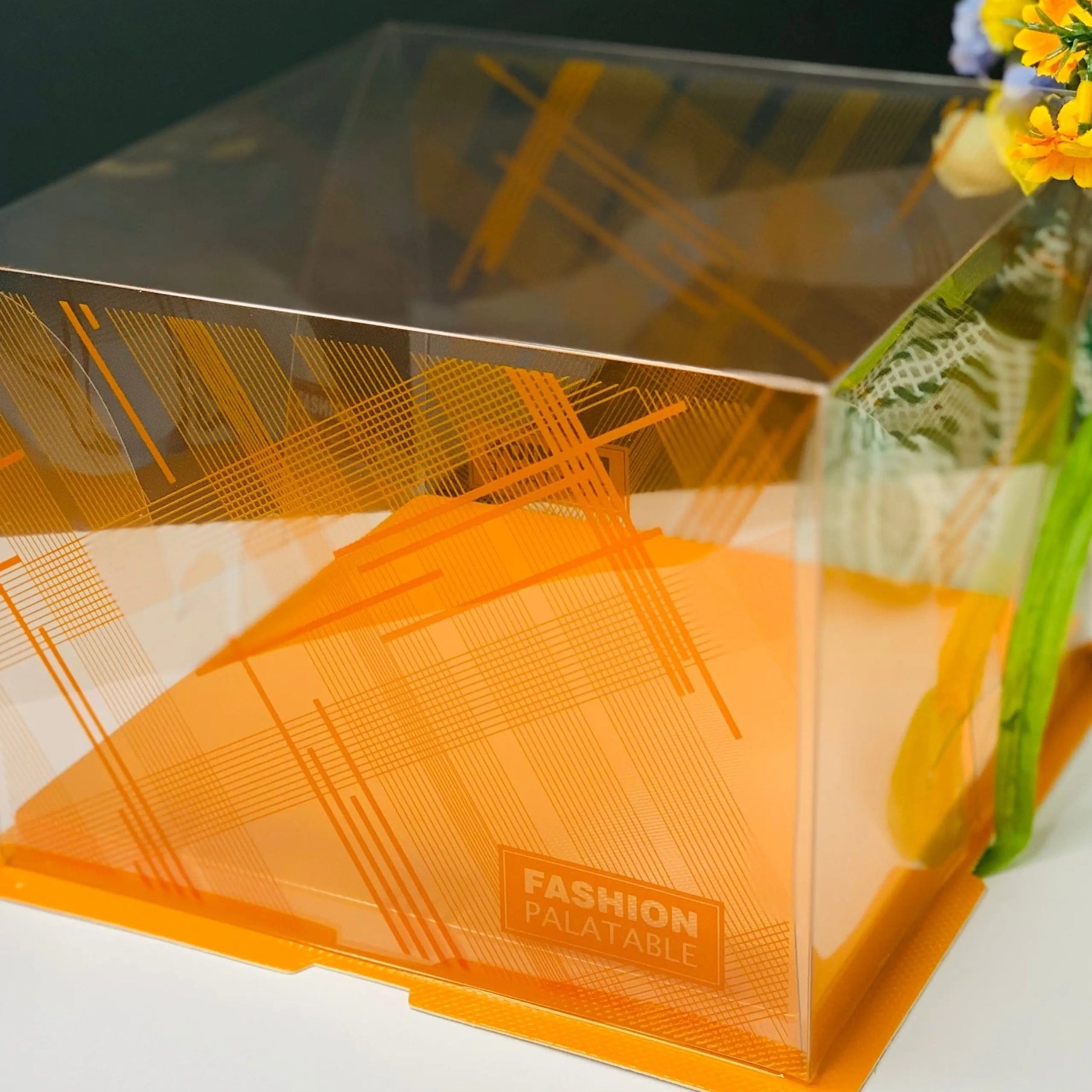 Orange 8 Inch Square Clear Cake Box