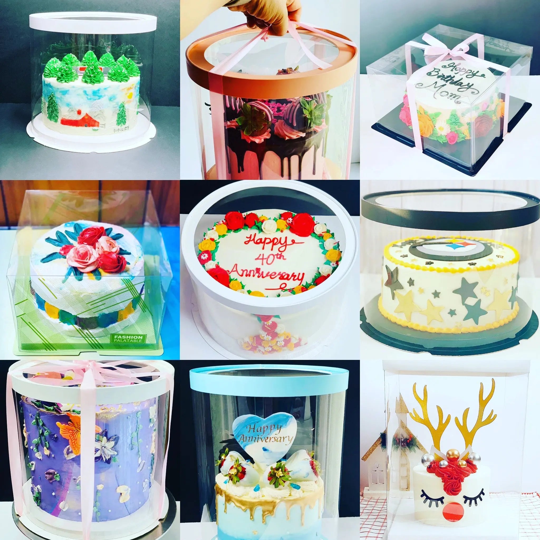 Extra Tall Clear Cake boxes - 8.5" D x 17.5" H - Tall Cake Box for Tiered Cake - RB85175 Round cake box