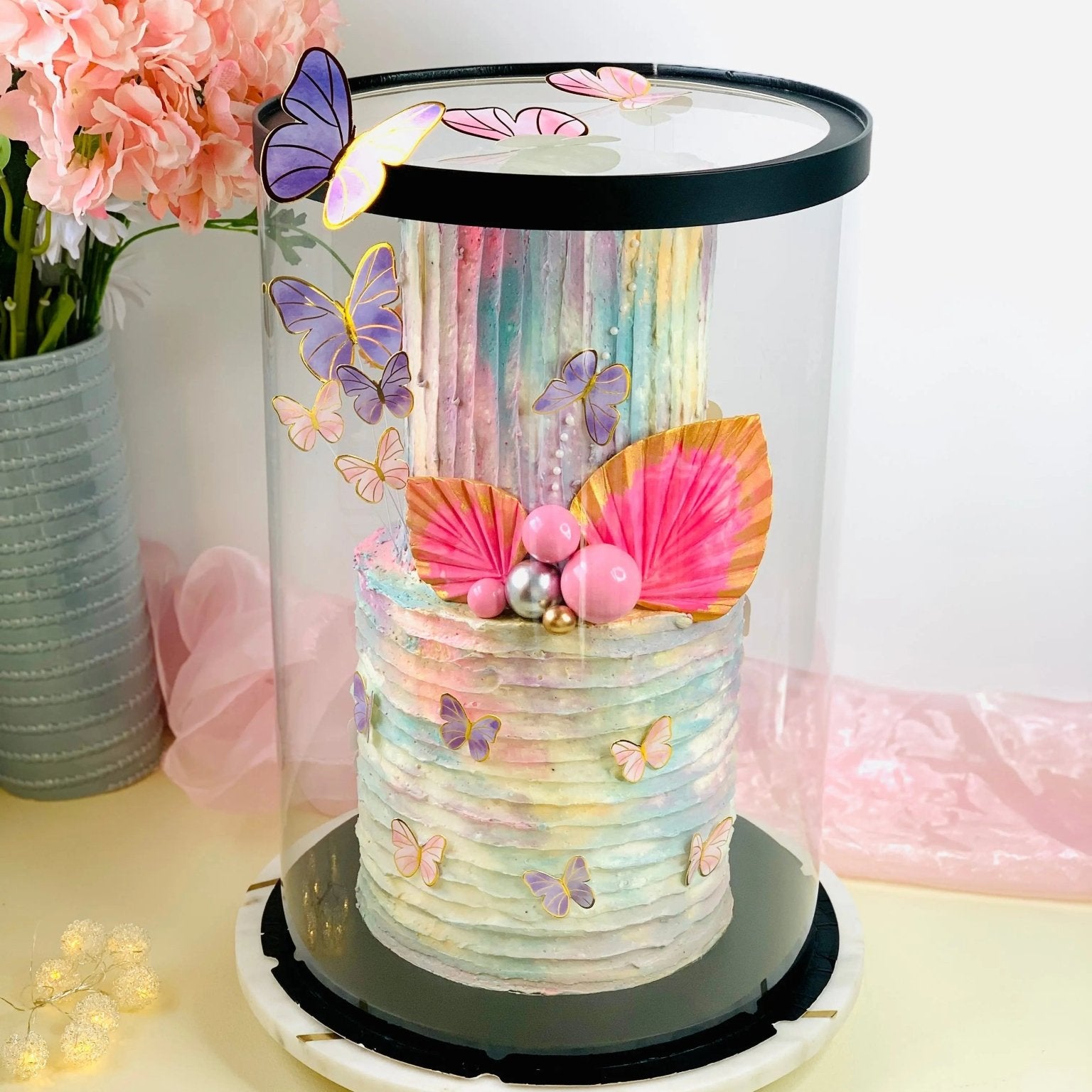 Extra Tall Round Clear Cake Box - 10" D x 17.5" H - Clear Cake Boxes for Tall Tiered Cakes - RW10175 Round cake box
