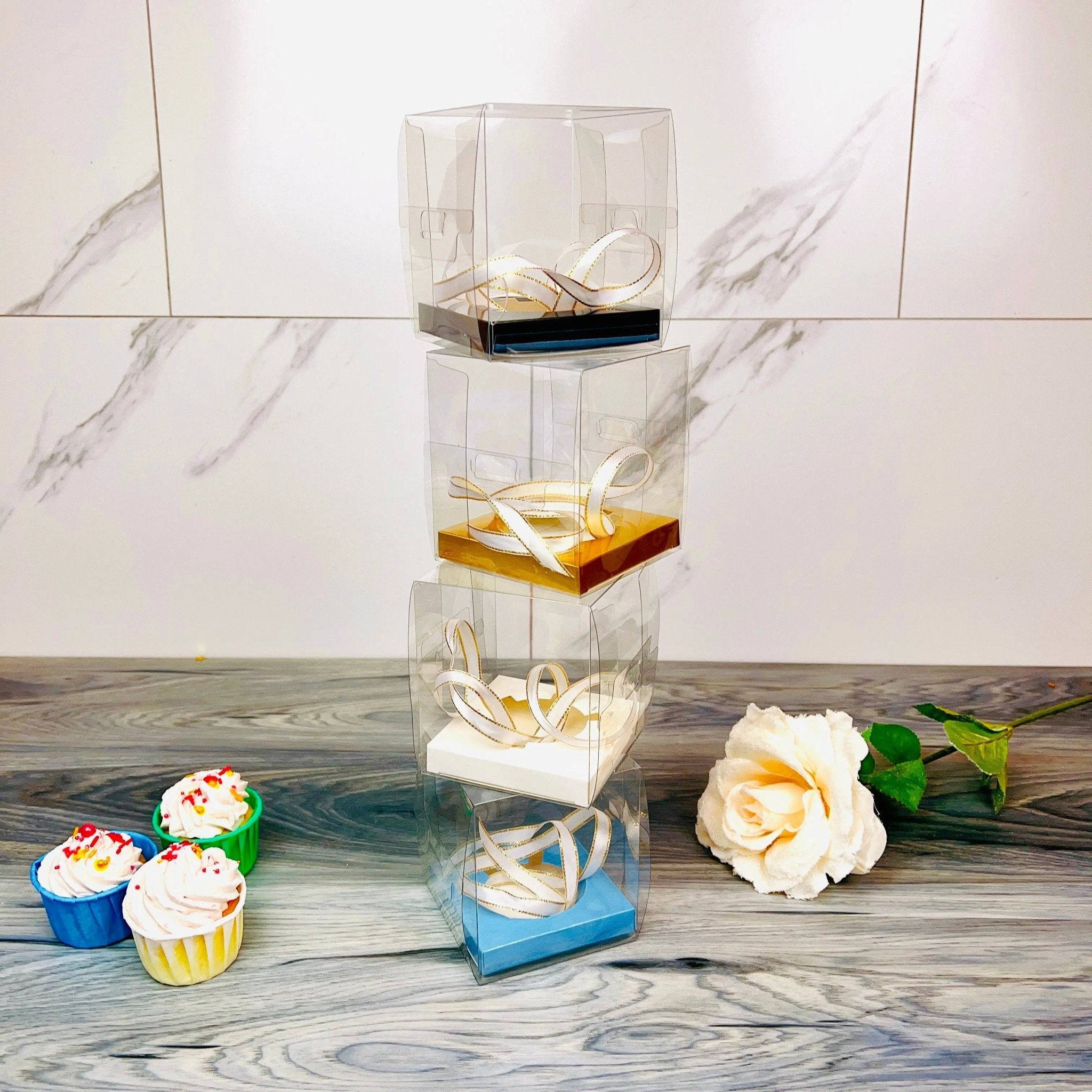 Individual Clear Cupcake Boxes With Ribbon 20 Sets - cupcakes1 Cupcake boxes
