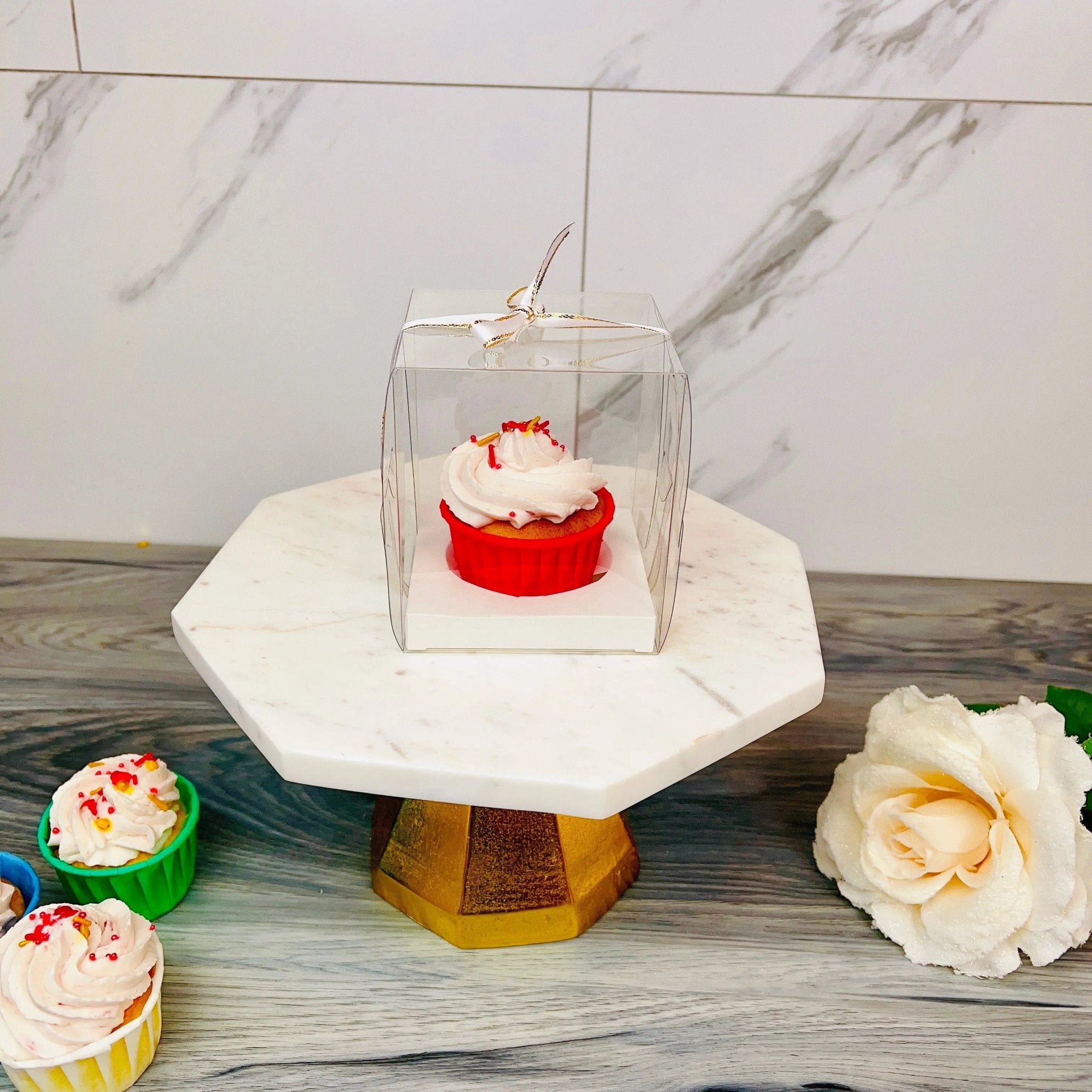 Individual Clear Cupcake Boxes With Ribbon 20 Sets - cupcakew1 Cupcake boxes