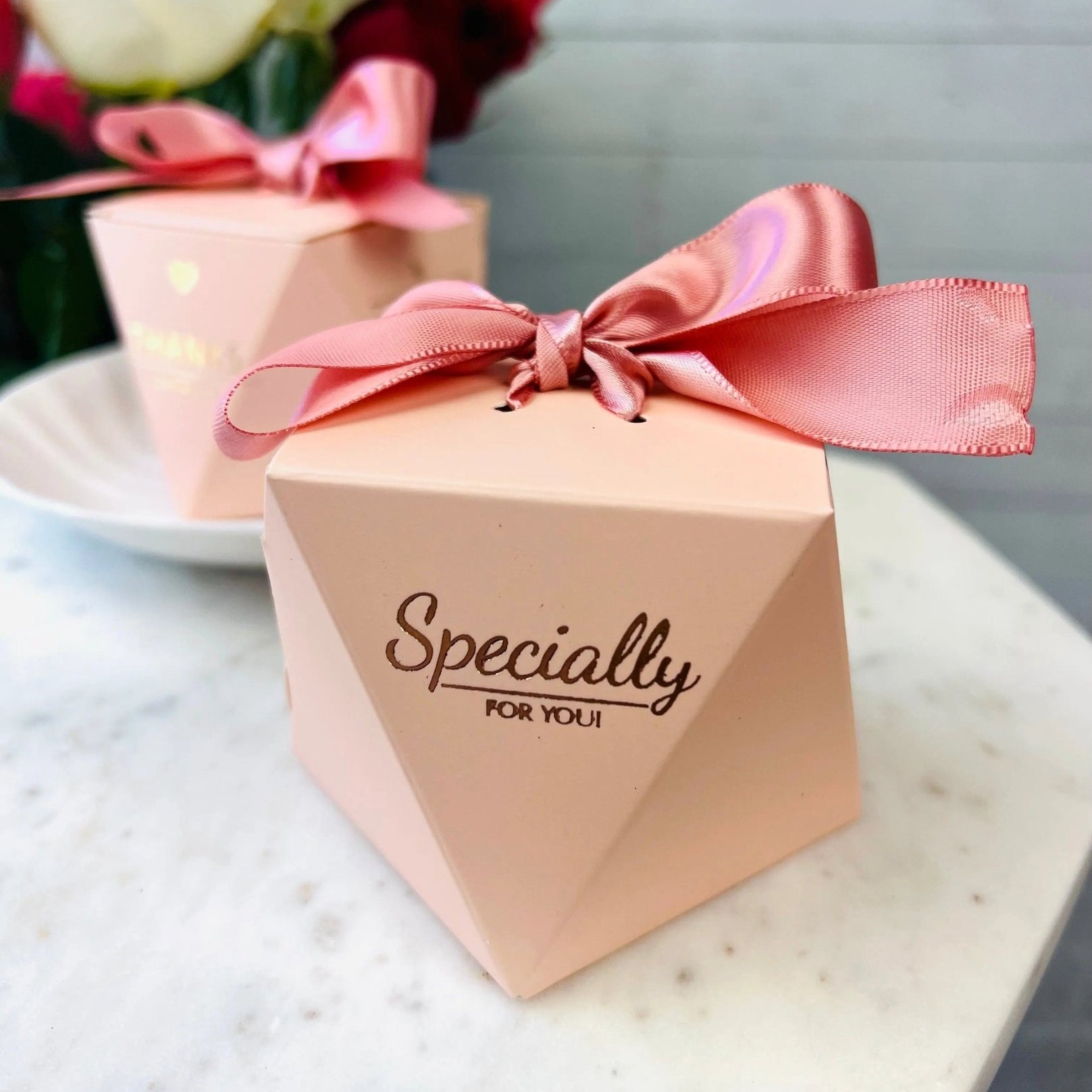 Pink Wedding Favor Boxes with Ribbon