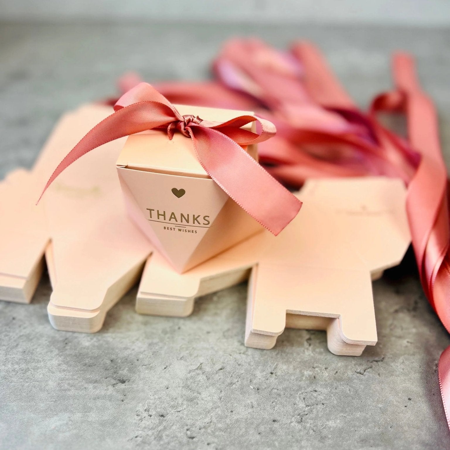 Pink Wedding Favor Boxes with Ribbon