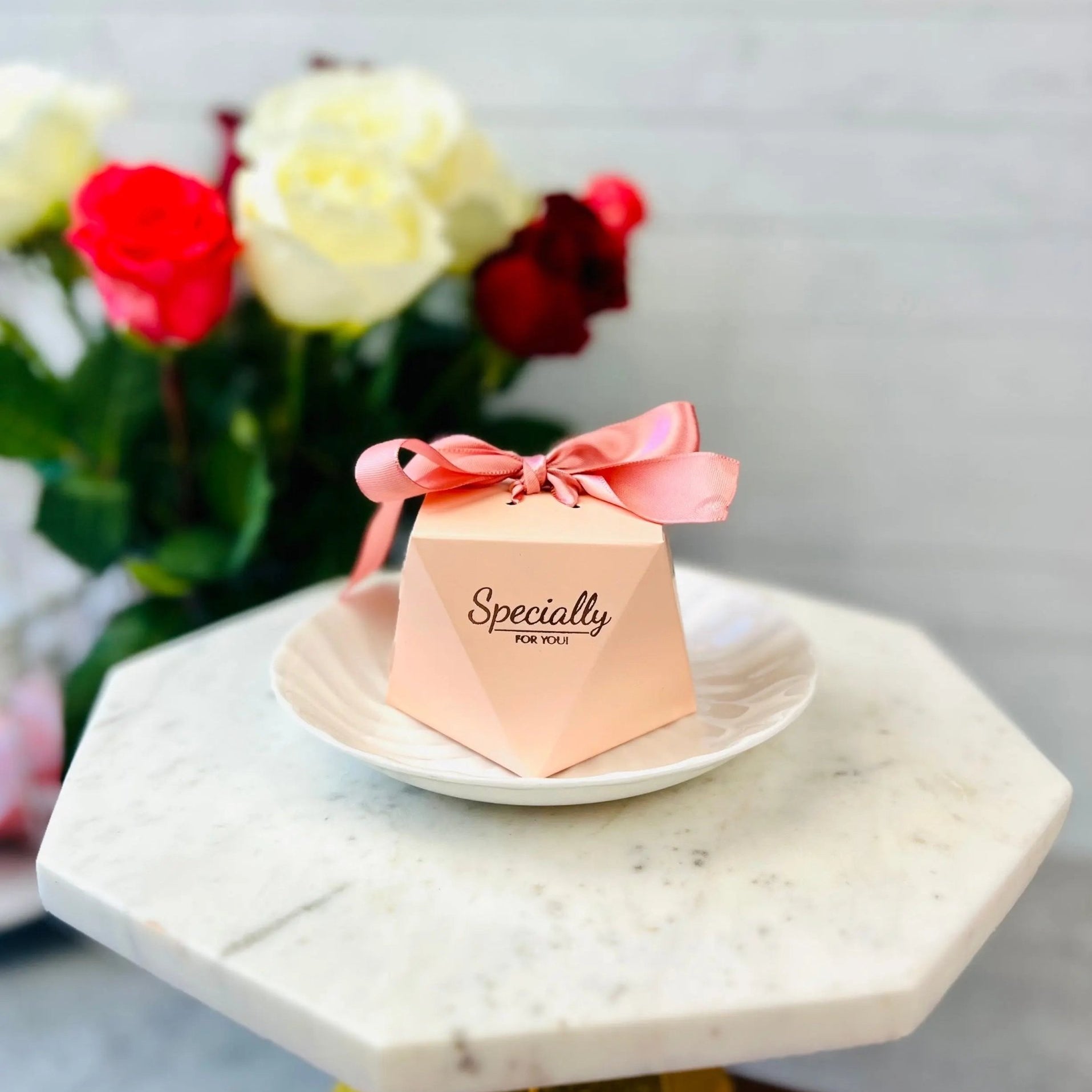 Pink Wedding Favor Boxes with Ribbon