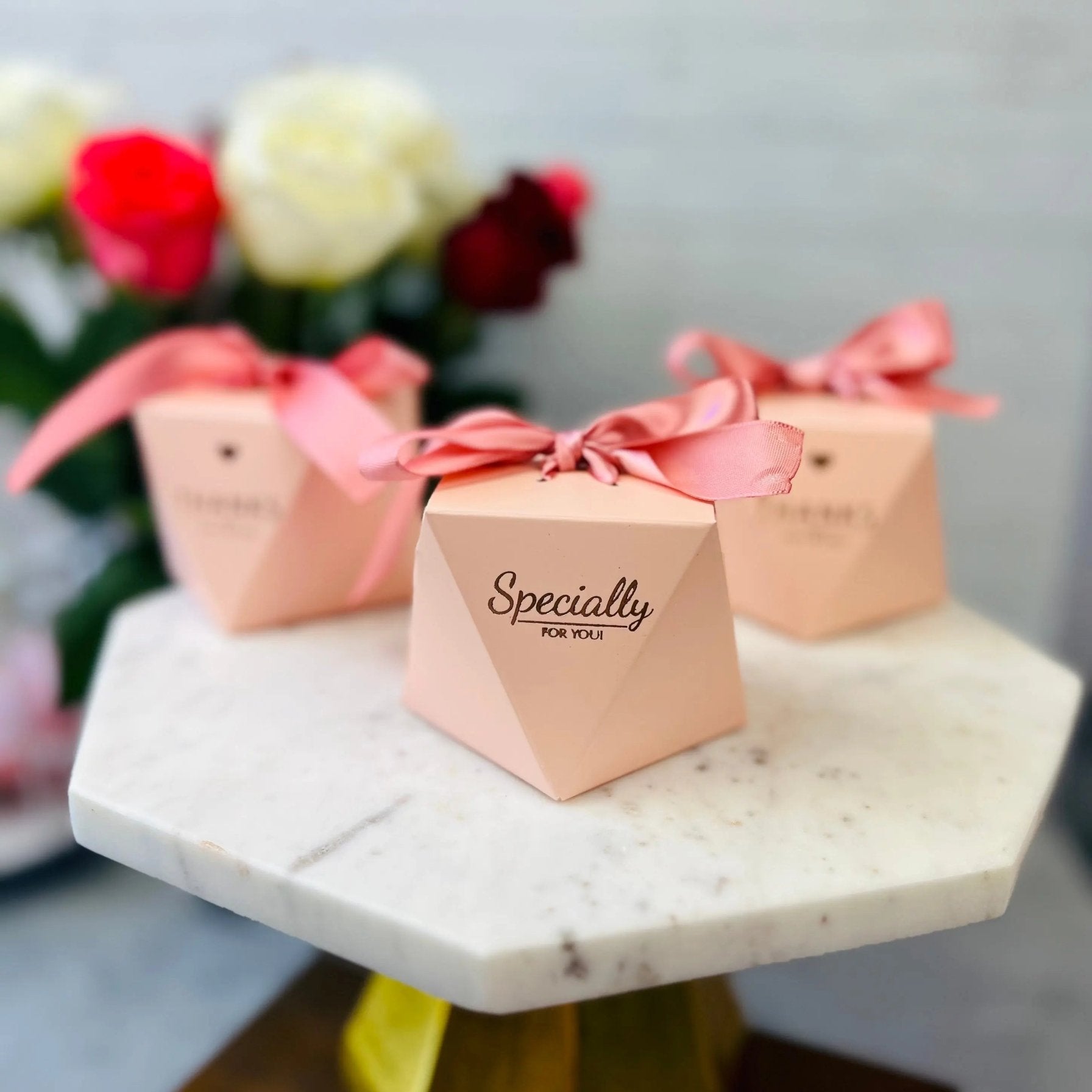 Pink Wedding Favor Boxes with Ribbon