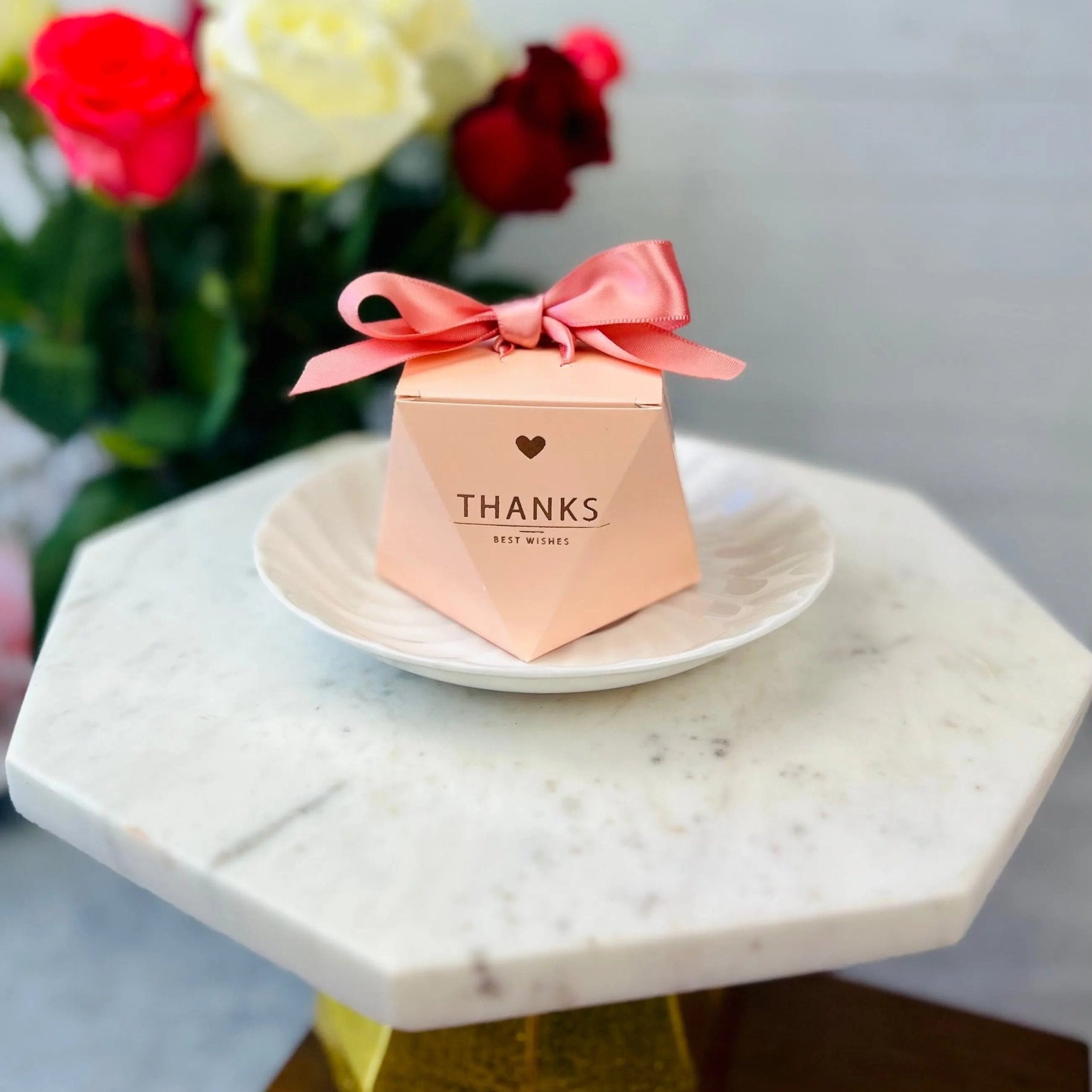 Pink Wedding Favor Boxes with Ribbon