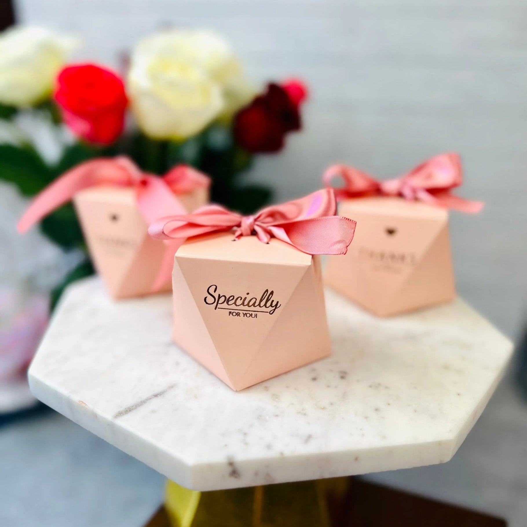 Pink Wedding Favor Boxes with Ribbon