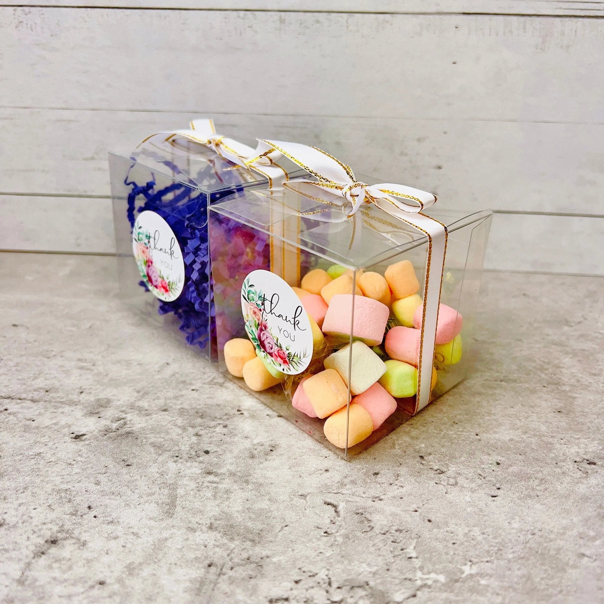 Small Square Clear Macaron Wedding Favor Boxes With Gold Edge Ribbon 50 Pcs - Gift Boxes & Tins