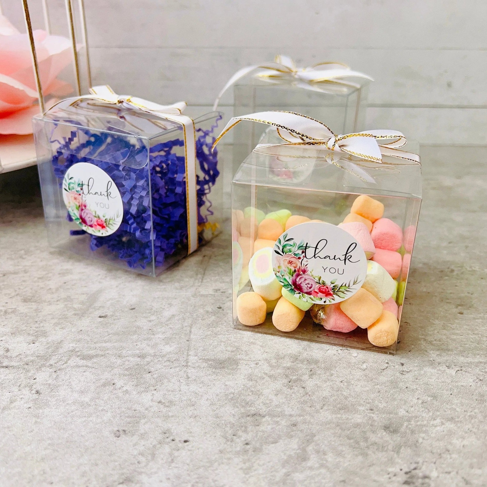 Small Square Clear Macaron Wedding Favor Boxes With Gold Edge Ribbon 50 Pcs - Gift Boxes & Tins