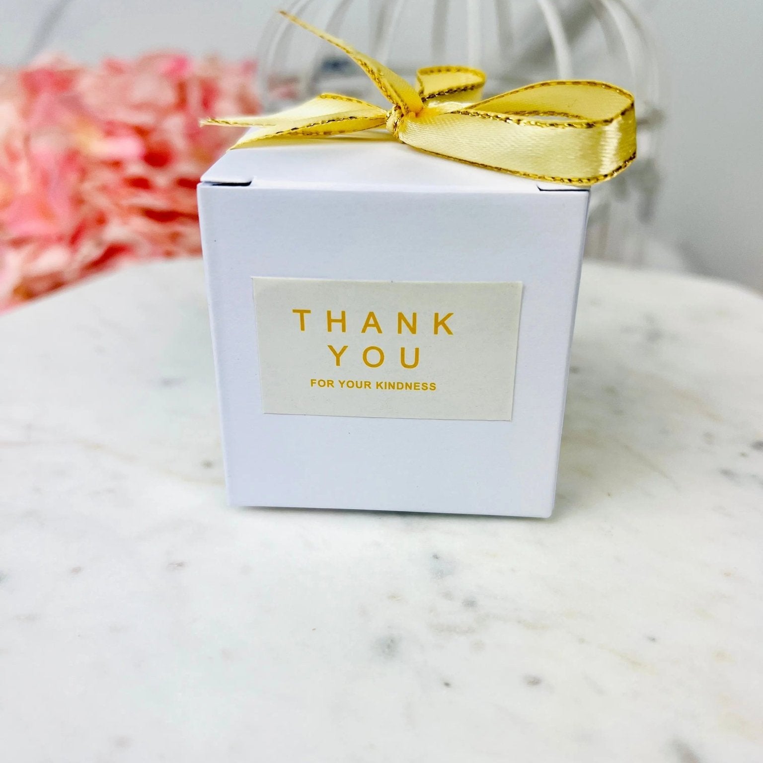 Small Square White Wedding Favor Boxes With Ribbon and Thank You Stickers 50 Pcs - Gift Boxes & Tins