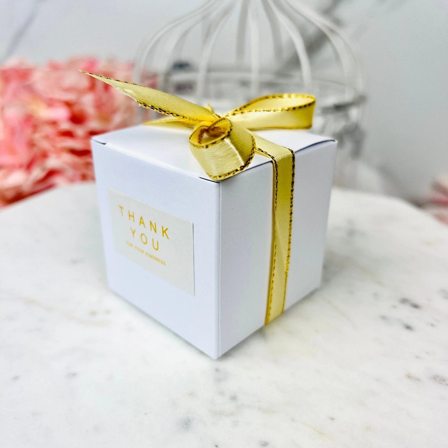 Small Square White Wedding Favor Boxes With Ribbon and Thank You Stickers 50 Pcs - Gift Boxes & Tins