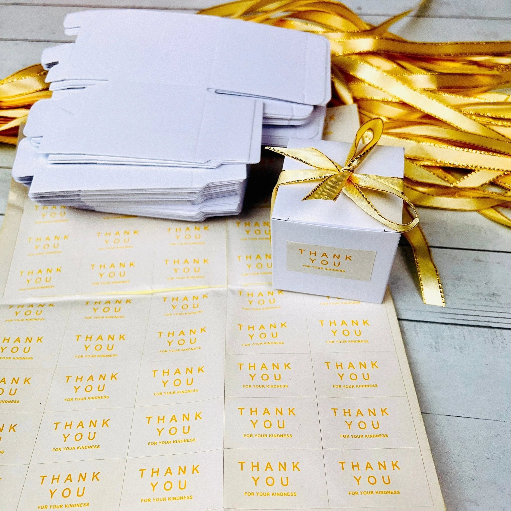 Small Square White Wedding Favor Boxes With Ribbon and Thank You Stickers 50 Pcs - Gift Boxes & Tins