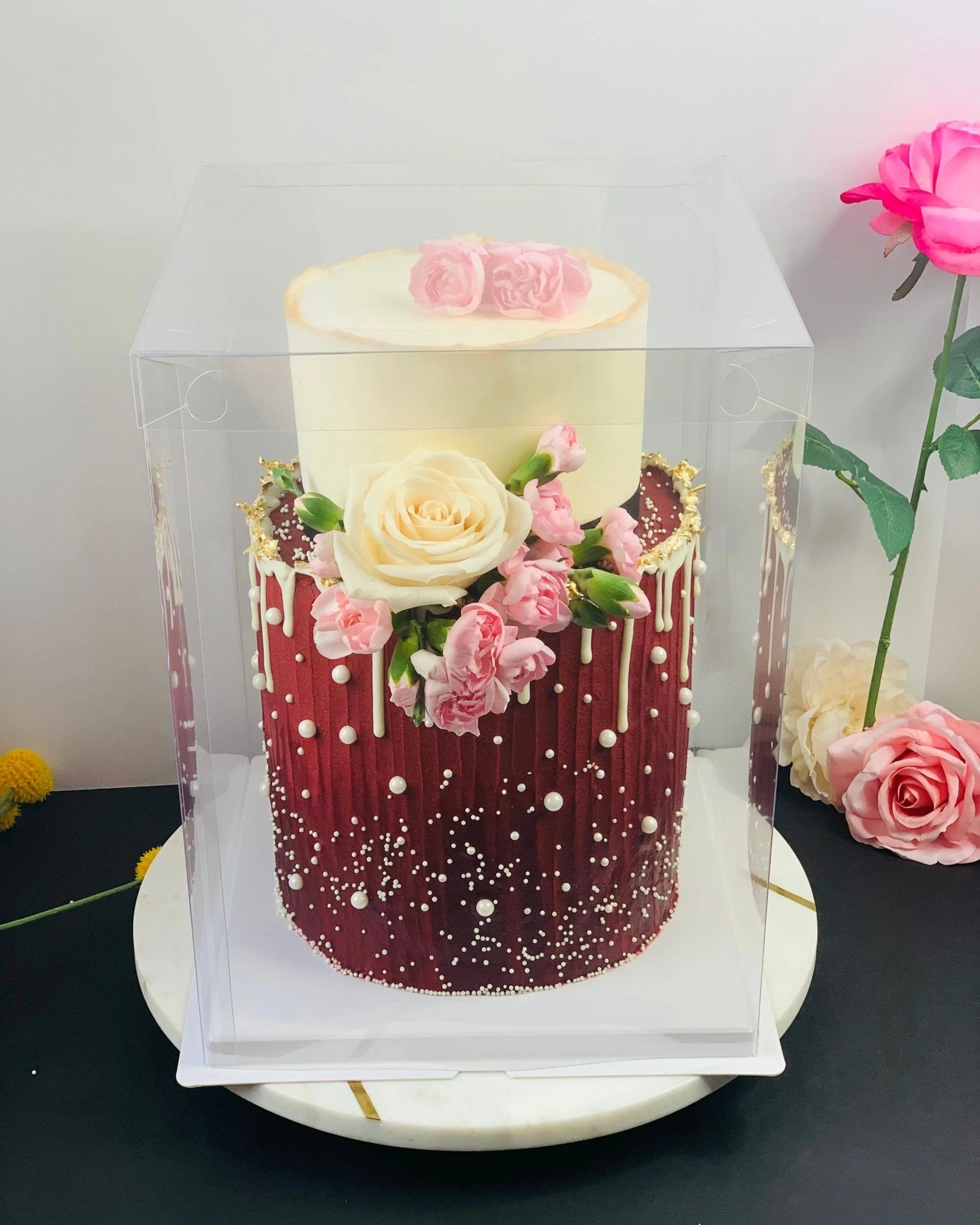 Tall Clear Cake Box Square 10"L x 10"W x 12"H - Extra Tall Clear Cake Boxes - Sweet Degrees Kitchen