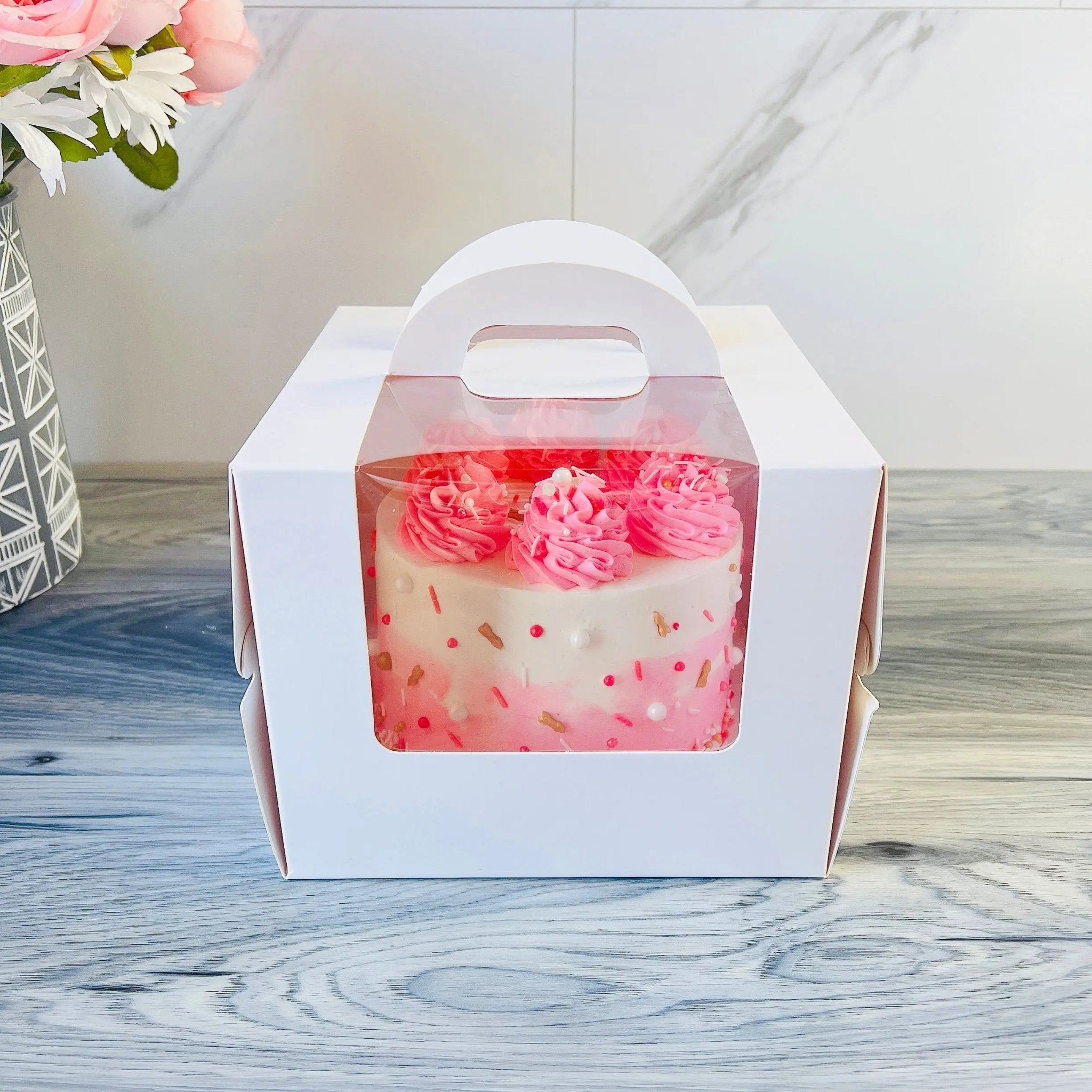 White Square Cake Box with Window - Cake Boards Included - P8675 Square Cake box