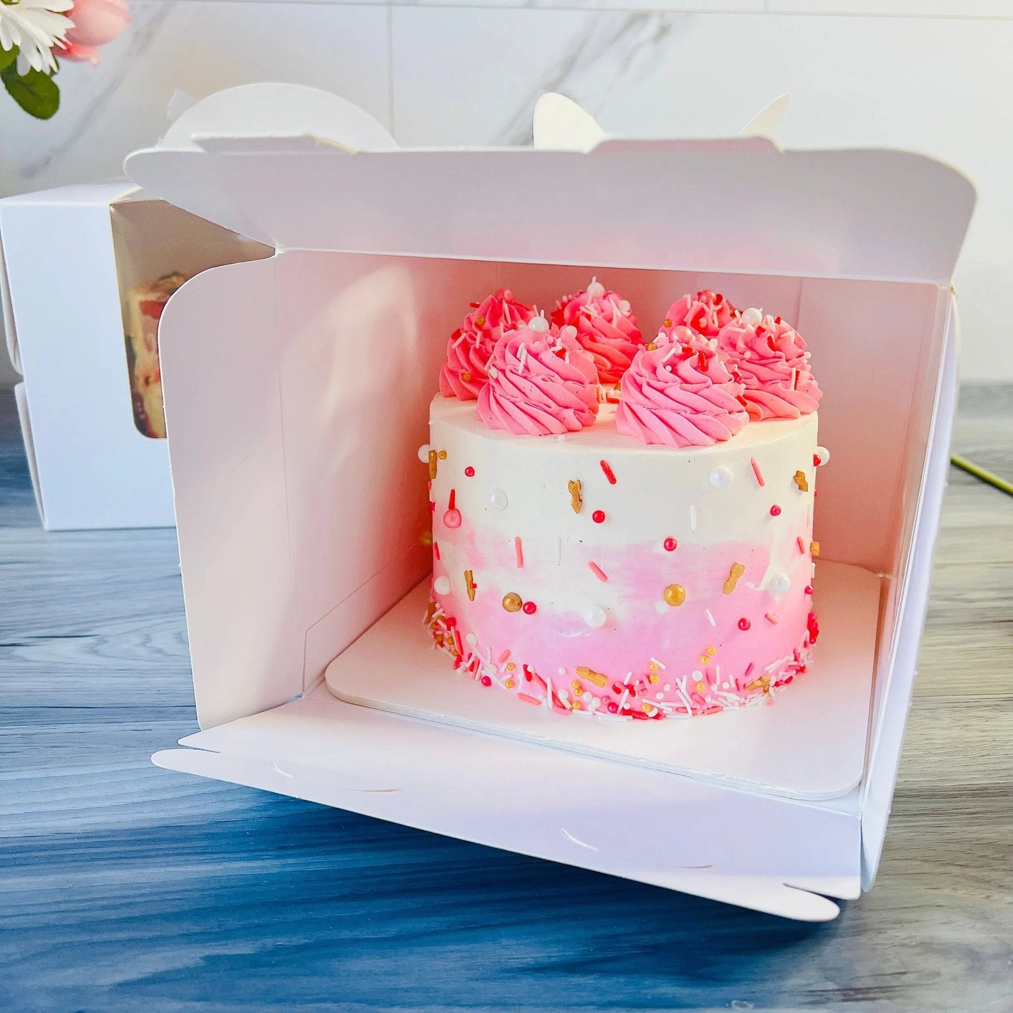 White Square Cake Box with Window - Cake Boards Included - P8675 Square Cake box