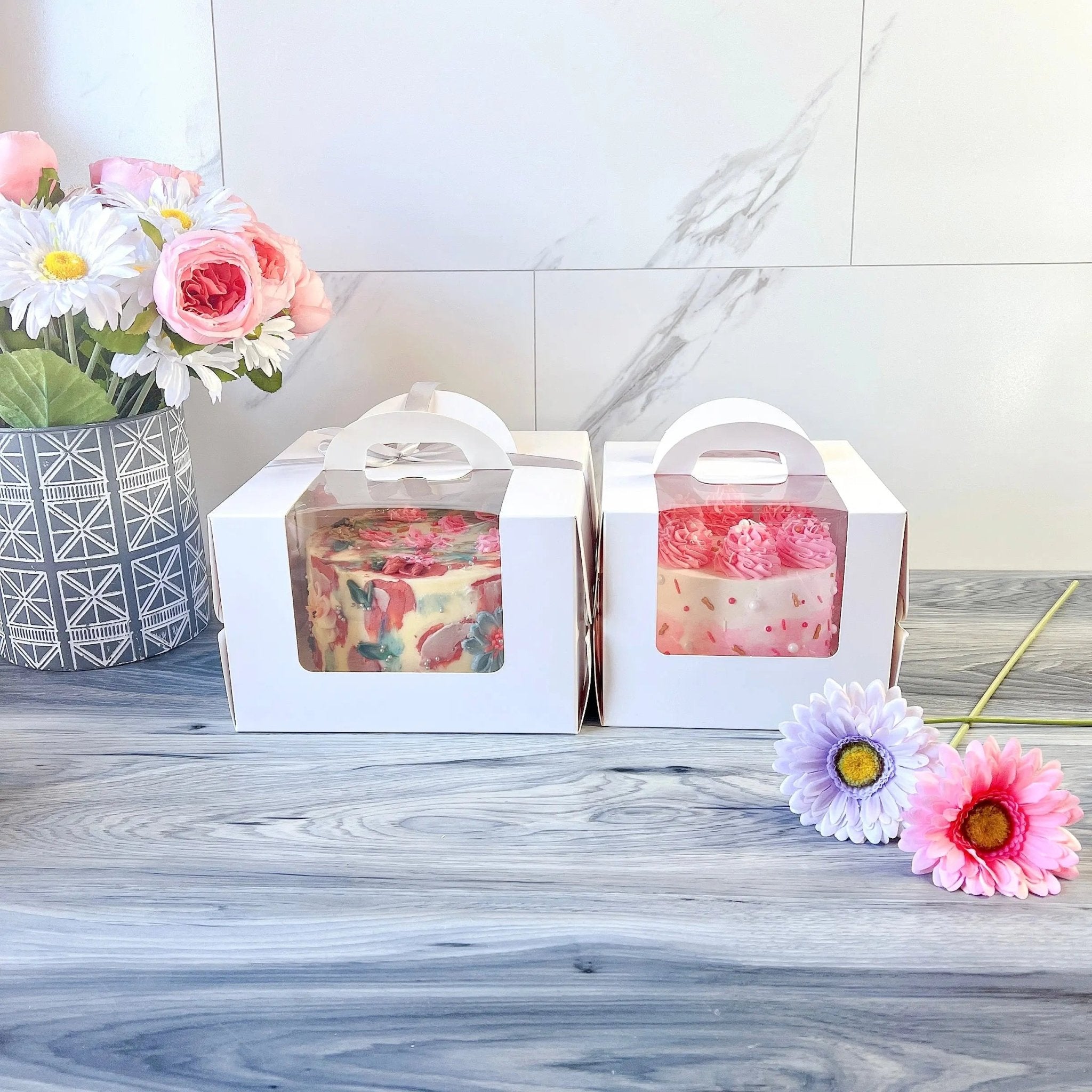 White Square Cake Box with Window - Cake Boards Included - P8675 Square Cake box