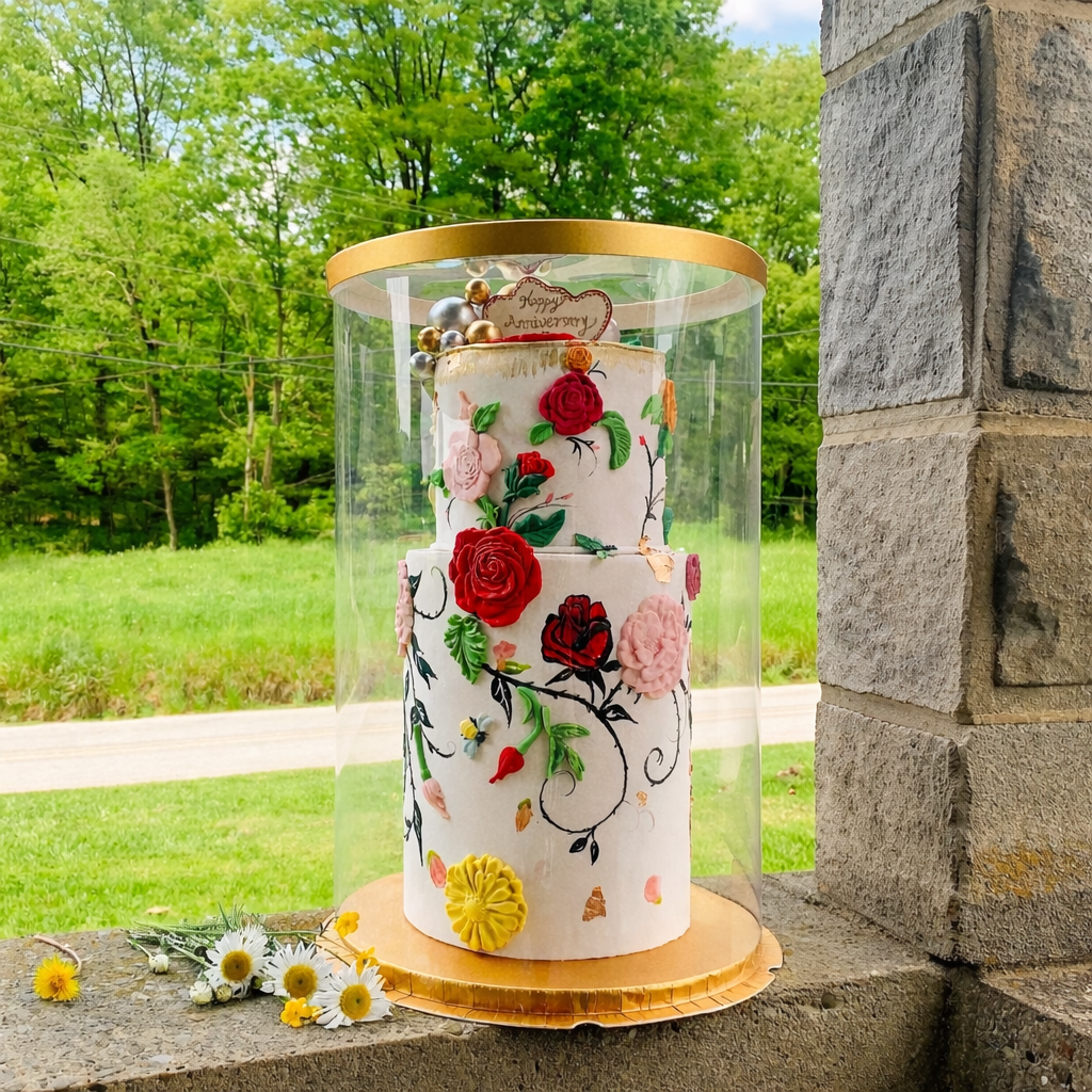11.75" x 17.5" Tall Clear Round Cake Box with Gold Base for Tiered Cakes - variant_product_type