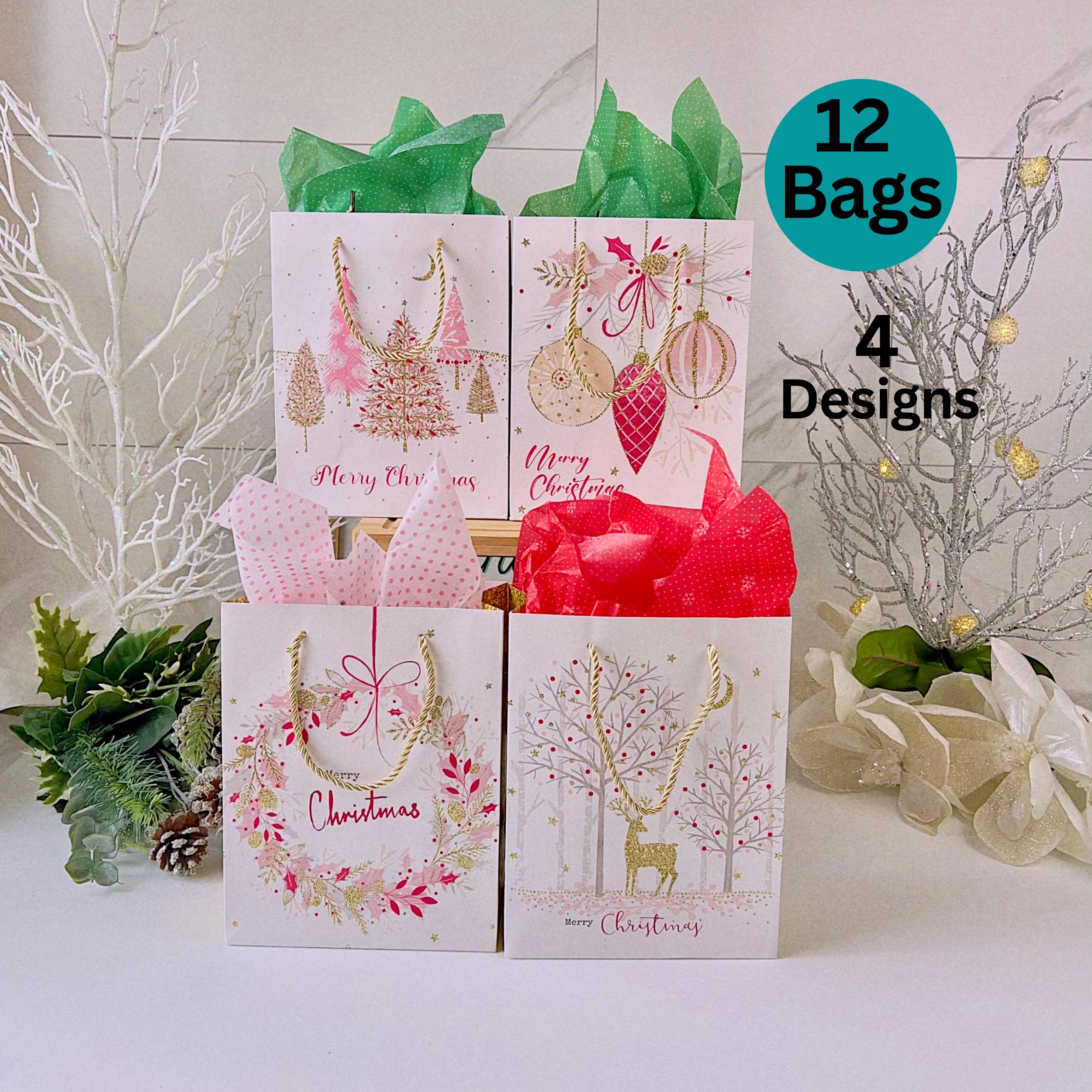 Pink Christmas gift bags