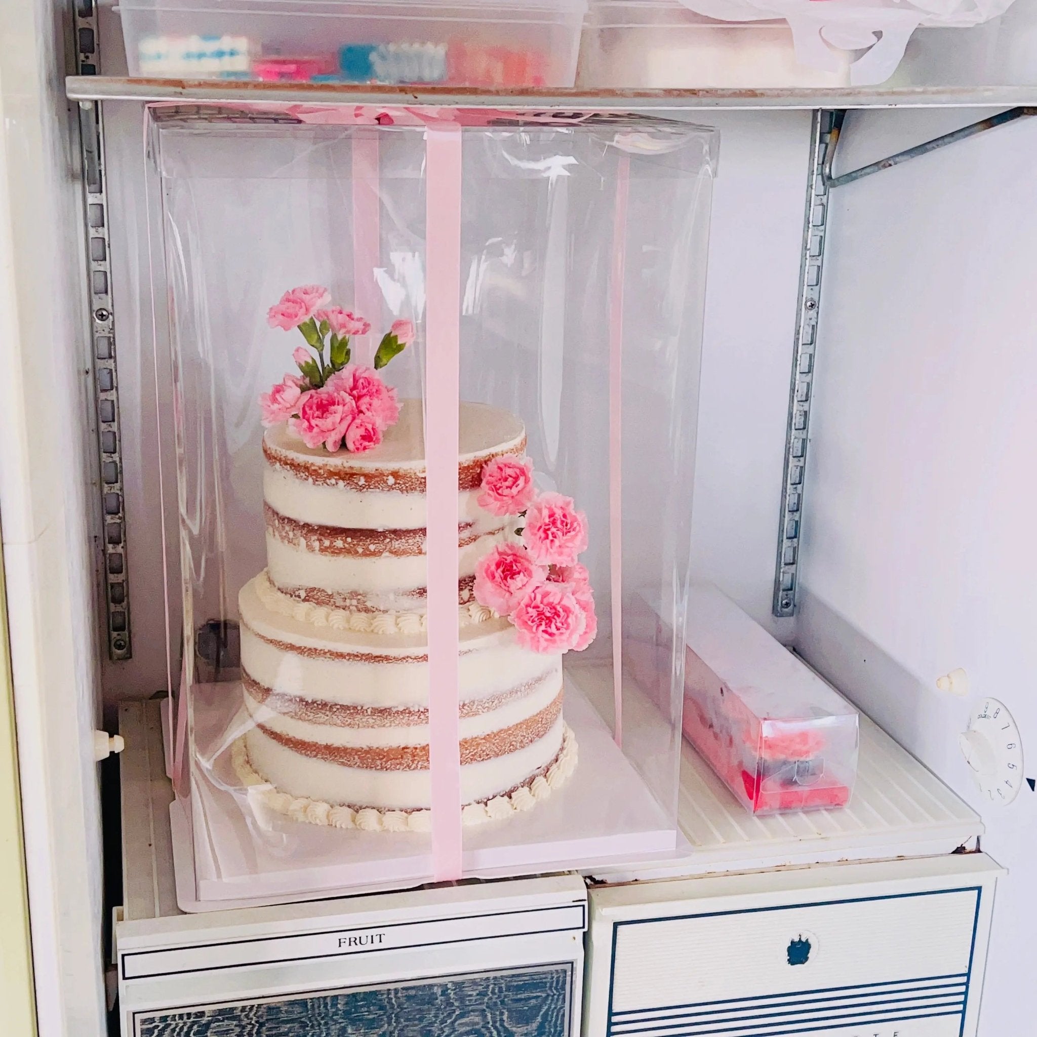 4 Tier Extra Tall Clear Cake Box With Ribbon - 13"L x 13"W x 19.5"H - S13195Sweet Degrees Kitchen