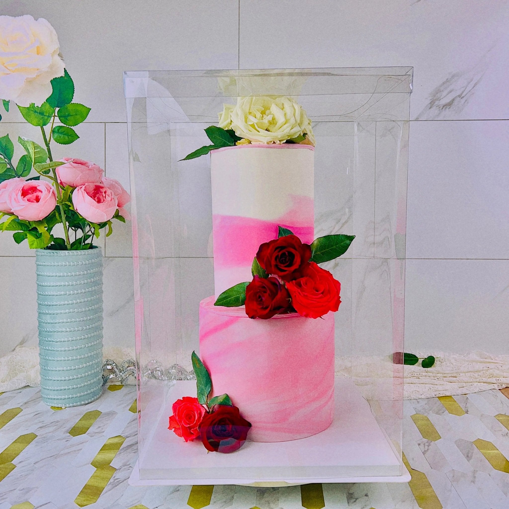 4 Tier Extra Tall Clear Cake Box With Ribbon - 13"L x 13"W x 19.5"H - S13195Sweet Degrees Kitchen