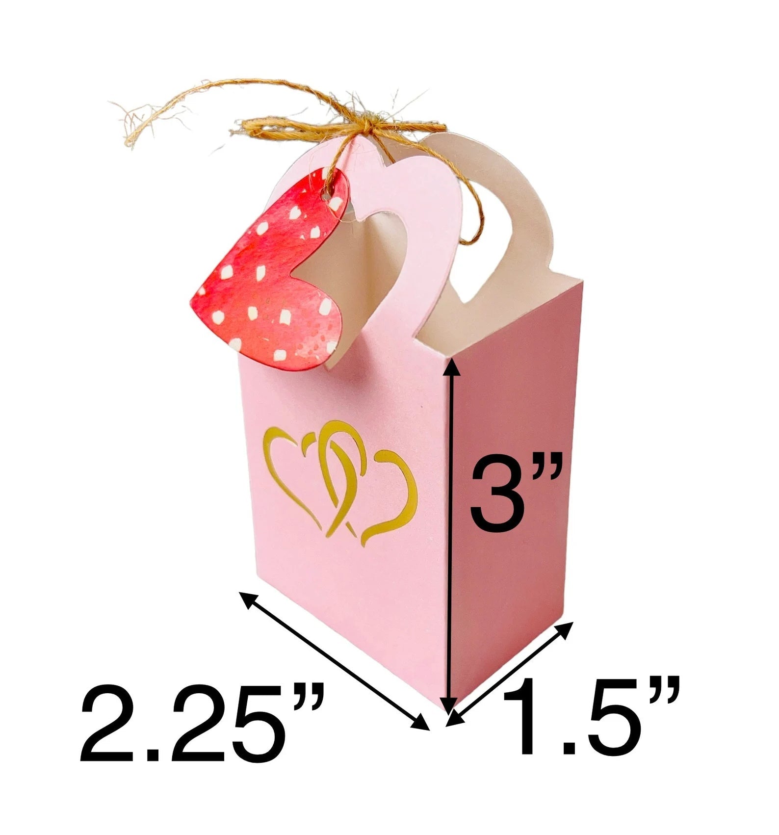 50 PCs Pink Double Hearts Favor Boxes With Tags - 