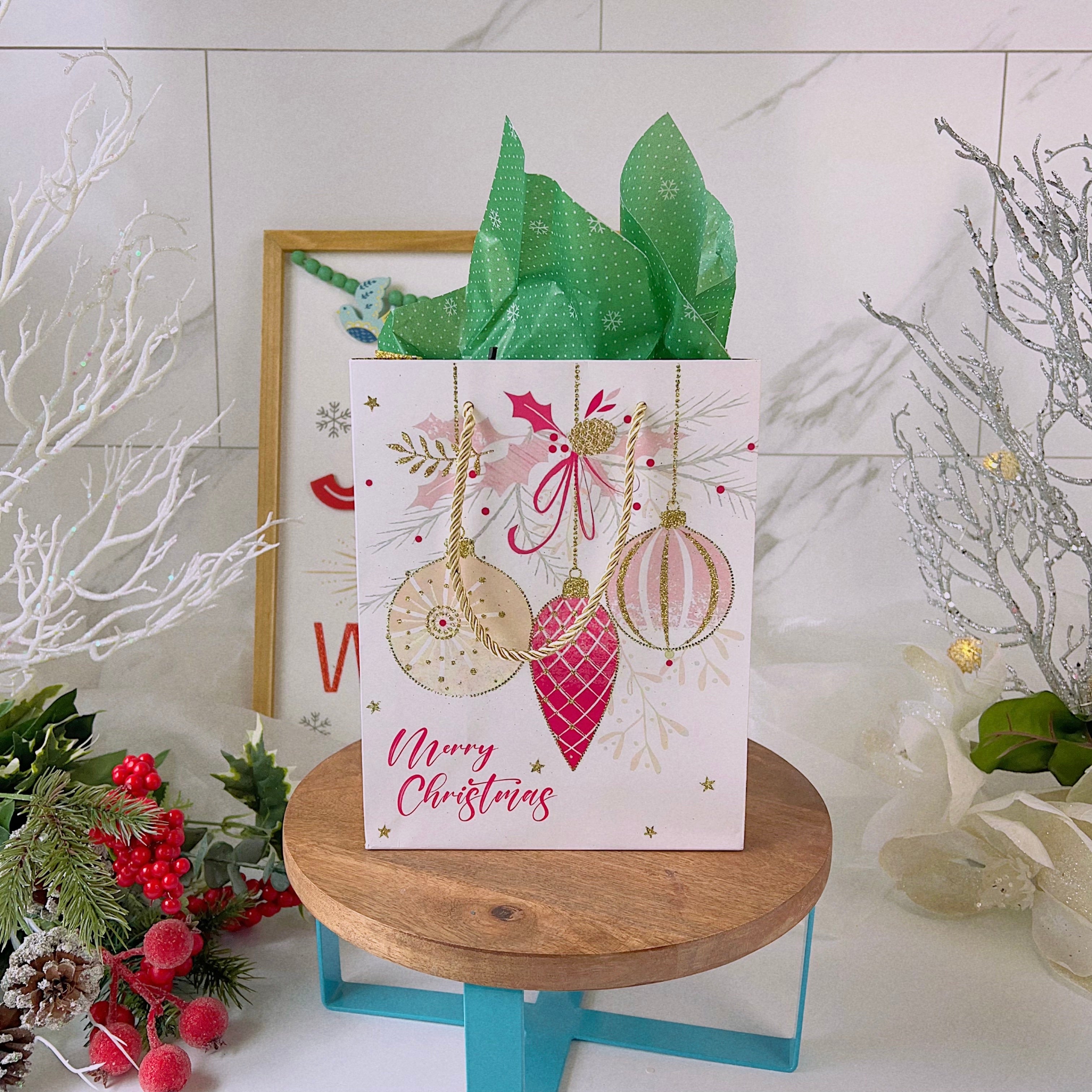 Pink Christmas gift bags