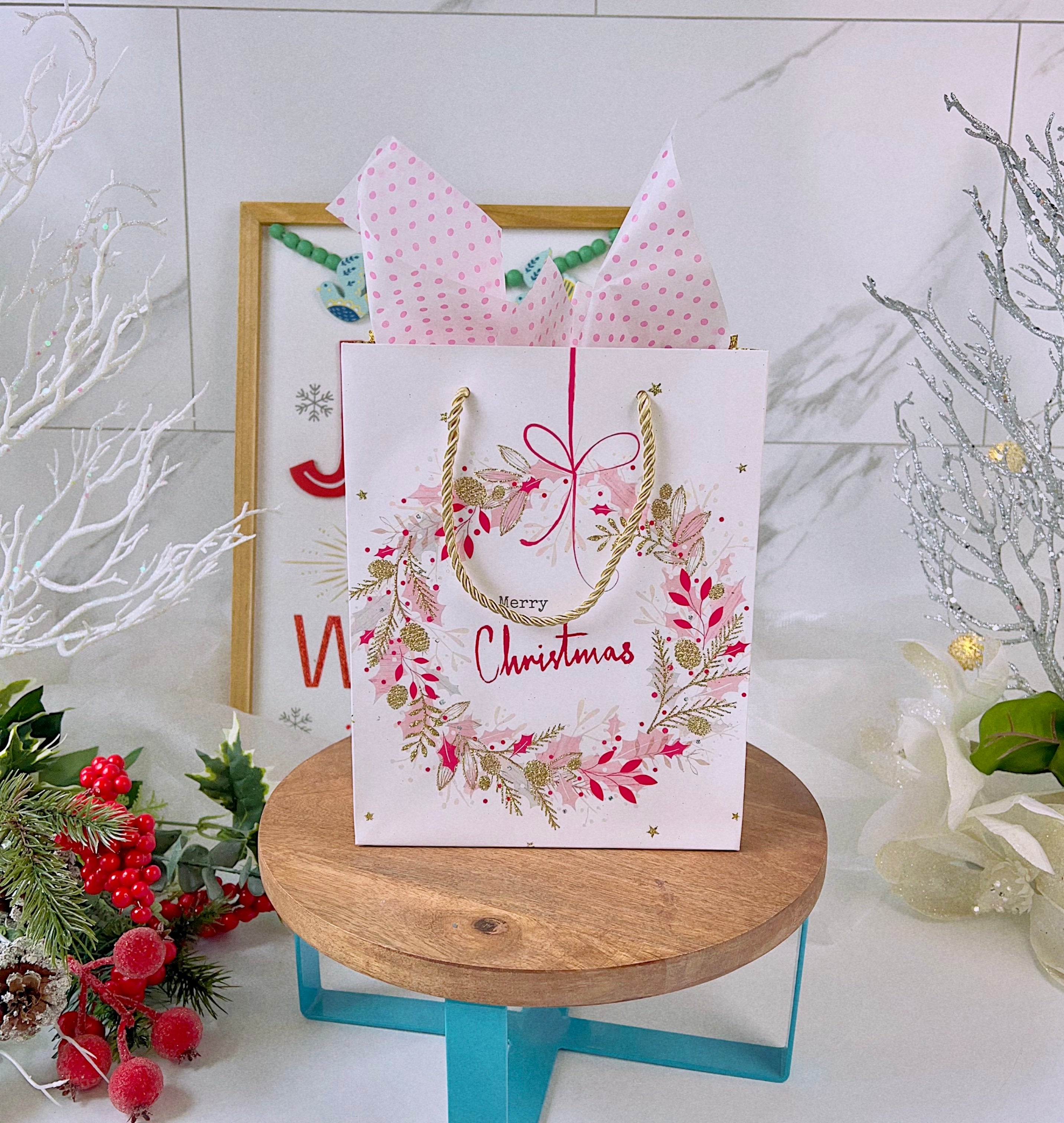 Pink Christmas gift bags