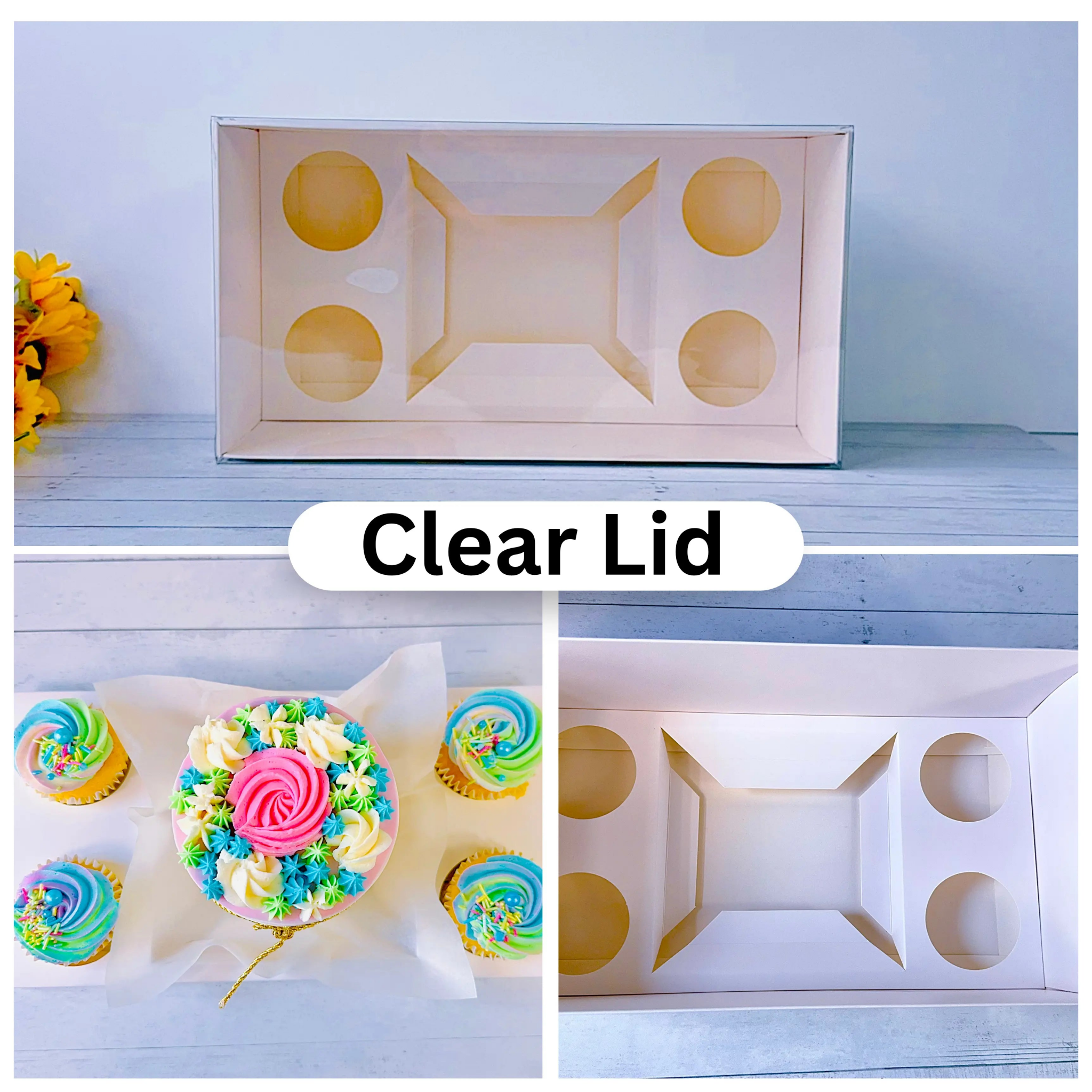 Cake and Cupcakes Bento Boxes With White Wax Paper and 4 Cupcake Holes -  Cupcake boxes
