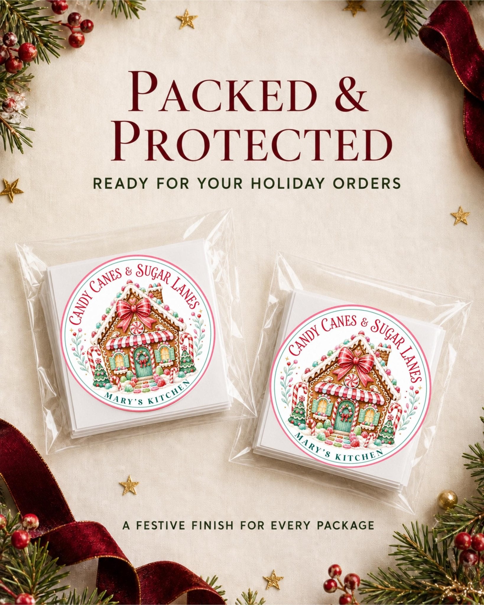 Personalized Christmas Bakery Labels, Round Holiday Treat Packaging Stickers, Custom Cookie Box Seals, Matte or Glossy