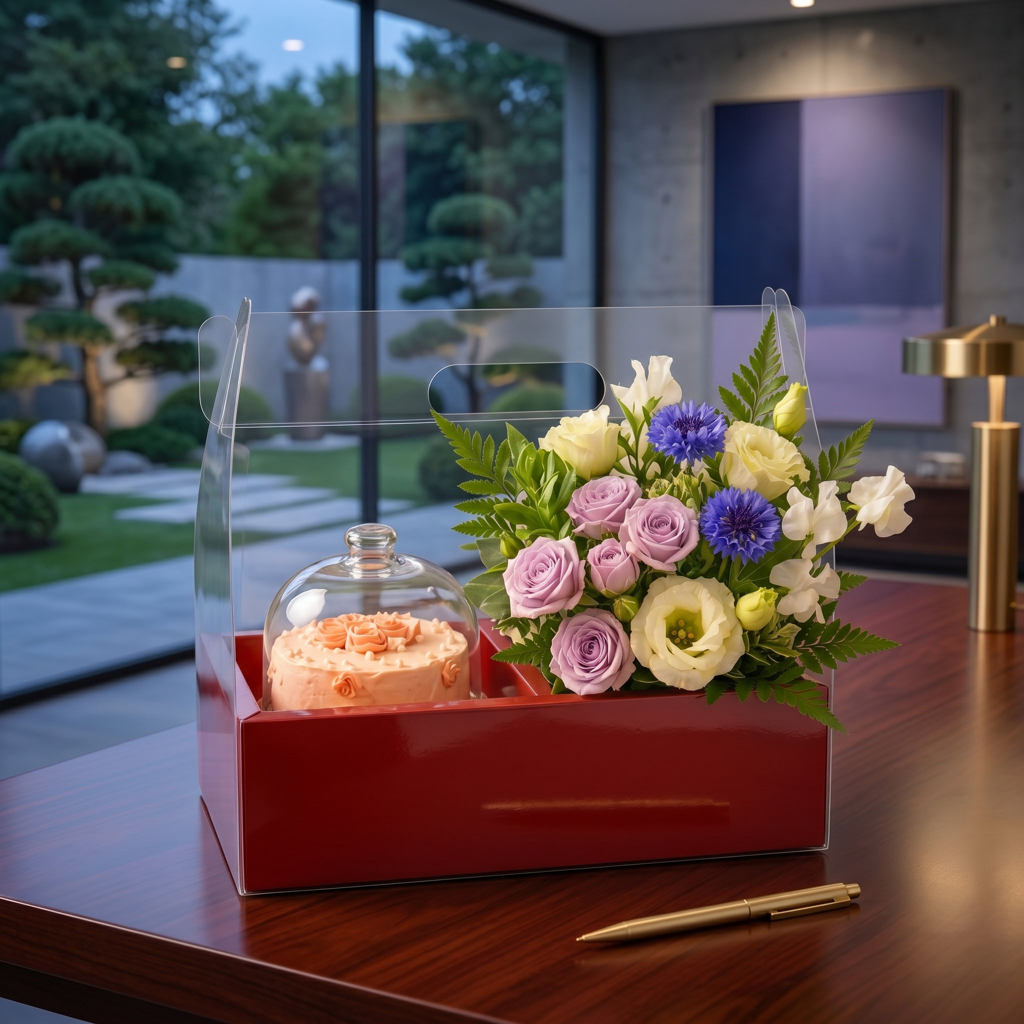 Clear Flower Bento Cake Box with Handle - variant_product_type