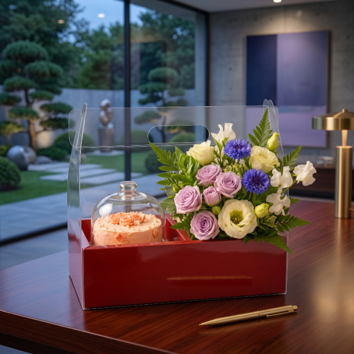 Clear Flower Bento Cake Box with Handle - variant_product_type