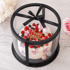 Transparent round cake display box with white top and bottom, measuring 12 inches wide by 10 inches tall