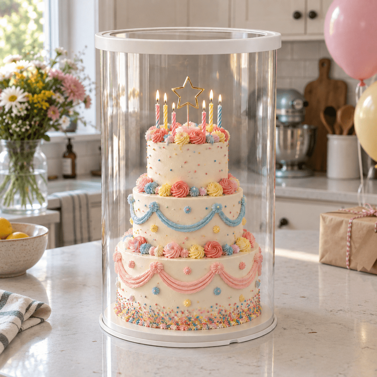 Extra Tall Clear White Round Cake Box 12 x 18 for Tiered Cakes & Toppers - variant_product_type