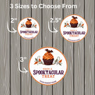 A size comparison graphic showing three circular bakery treat labels on a gray wood plank background, labeled 2 inches, 2.5 inches, and 3 inches.