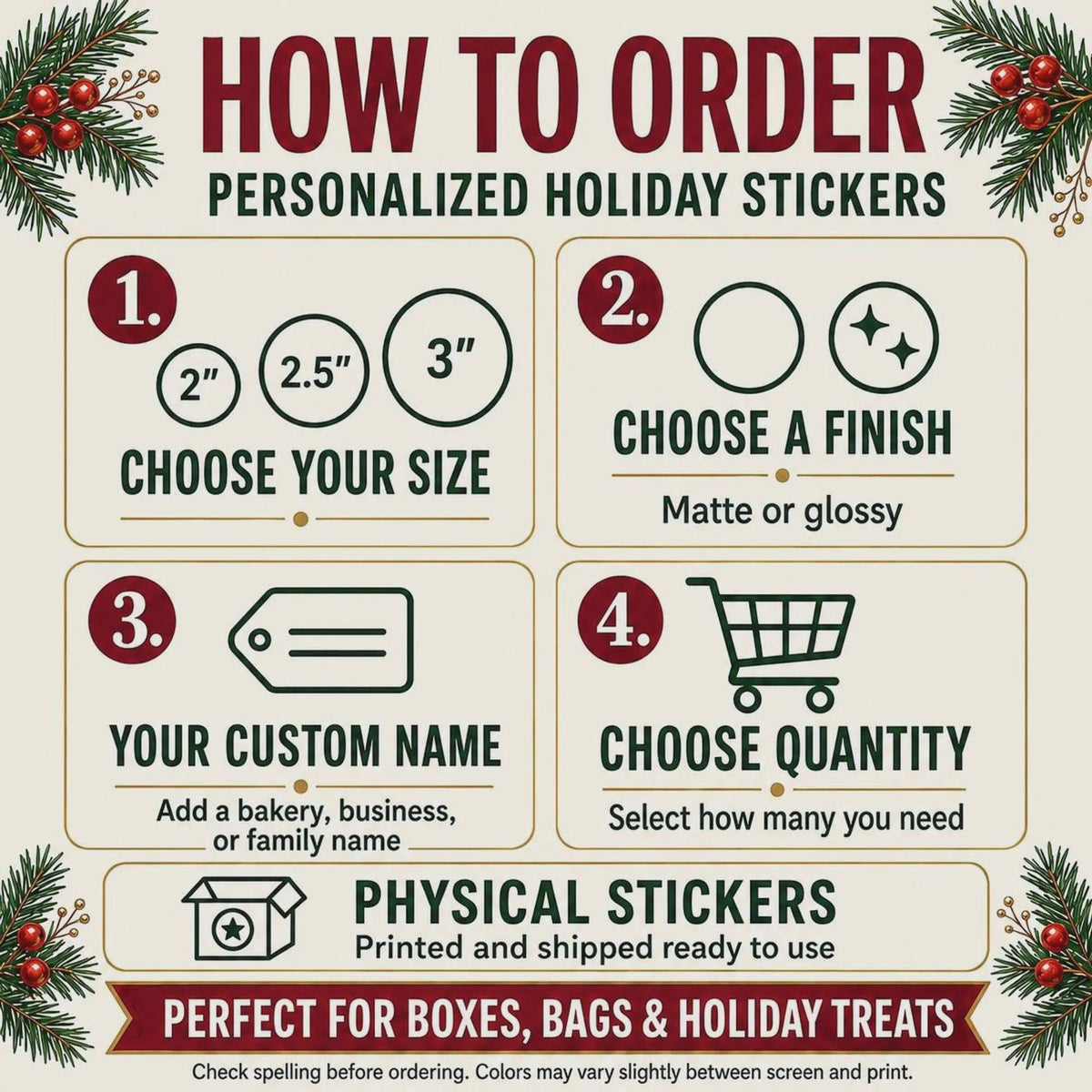 Cookie Box Label, Merry & Bright Christmas Design, Personalized Bakery Packaging Sticker, Festive Homemade Treat Seal