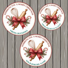 Personalized Labels for Christmas Cookie Boxes, Red Green Holiday Bakery Packaging, Round Stickers, Homemade With Love Gift