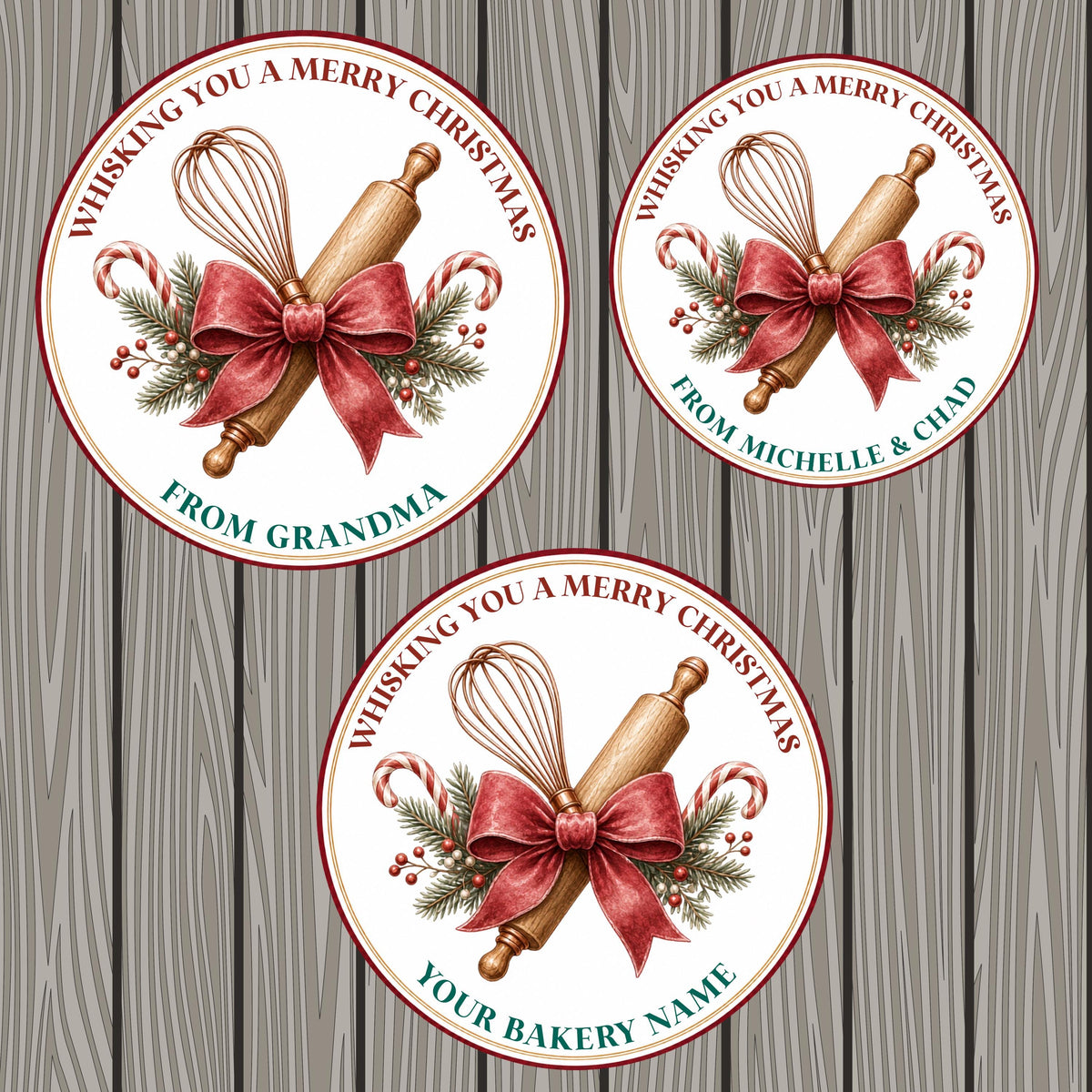 Personalized Labels for Christmas Cookie Boxes, Red Green Holiday Bakery Packaging, Round Stickers, Homemade With Love Gift