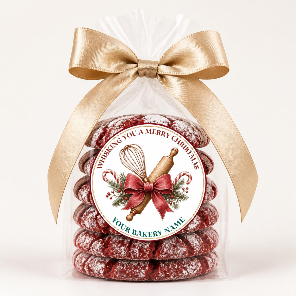 Personalized Labels for Christmas Cookie Boxes, Red Green Holiday Bakery Packaging, Round Stickers, Homemade With Love Gift