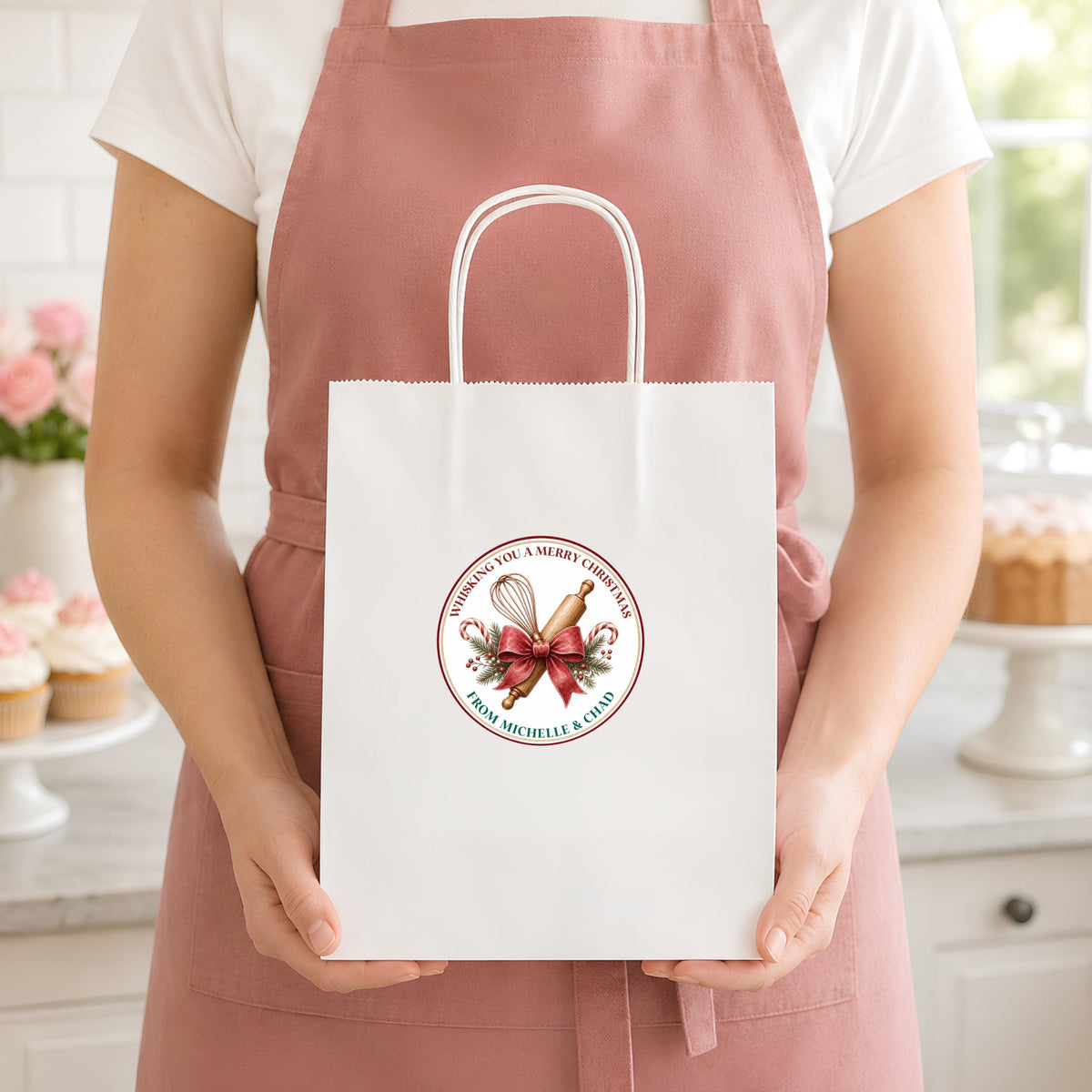 Personalized Labels for Christmas Cookie Boxes, Red Green Holiday Bakery Packaging, Round Stickers, Homemade With Love Gift