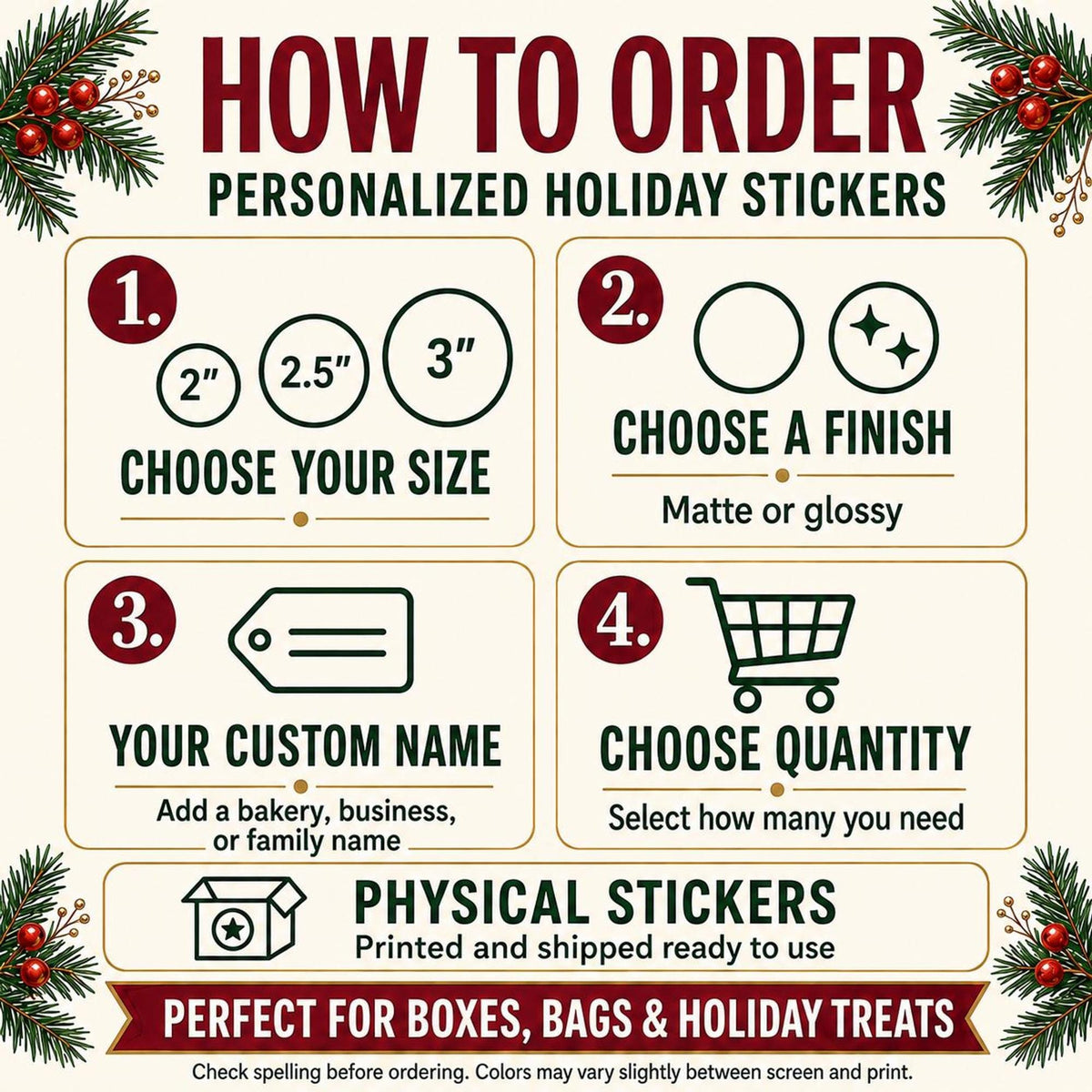 Personalized Christmas Bakery Labels, Round Holiday Treat Packaging Stickers, Custom Cookie Box Seals, Matte or Glossy