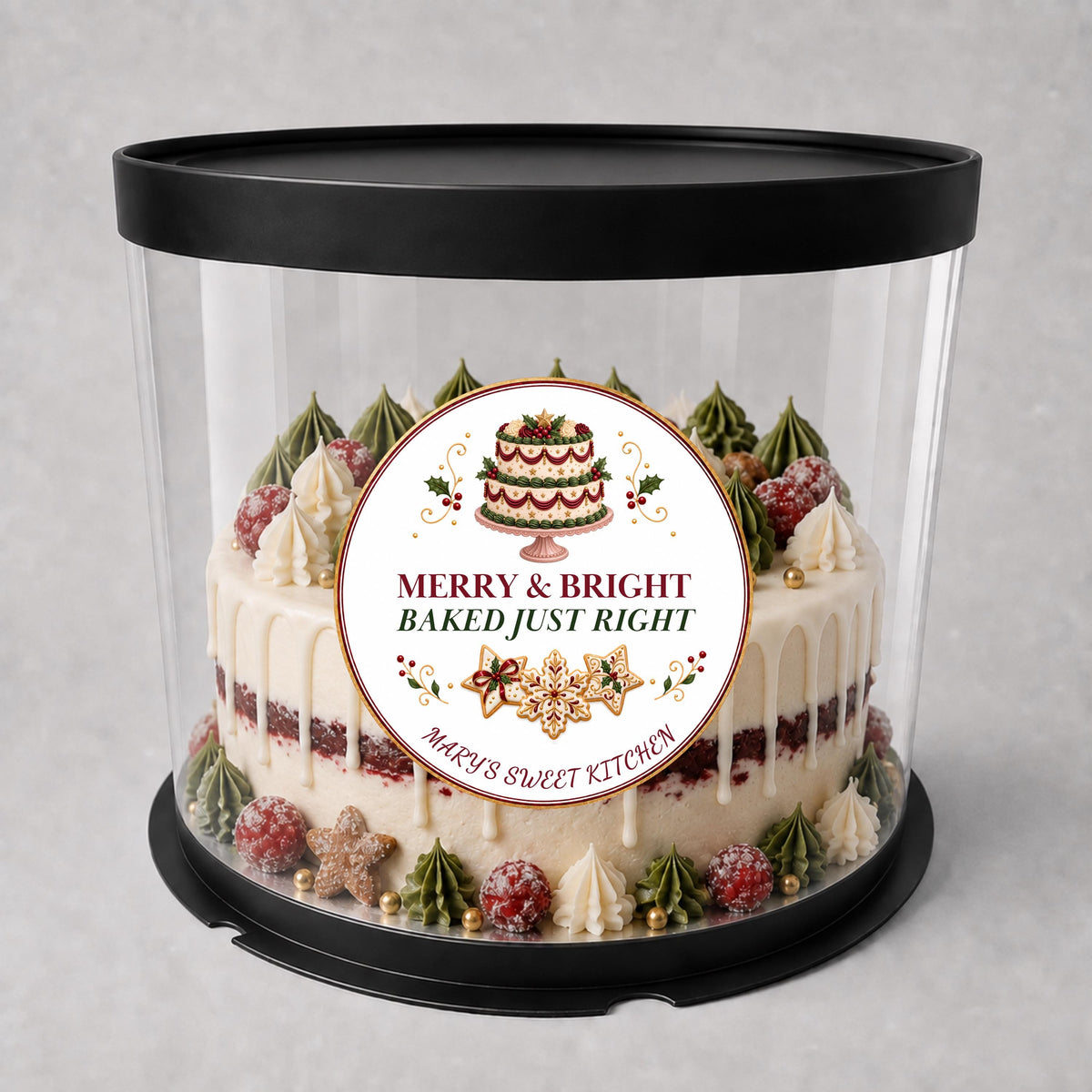 Cookie Box Label, Merry & Bright Christmas Design, Personalized Bakery Packaging Sticker, Festive Homemade Treat Seal