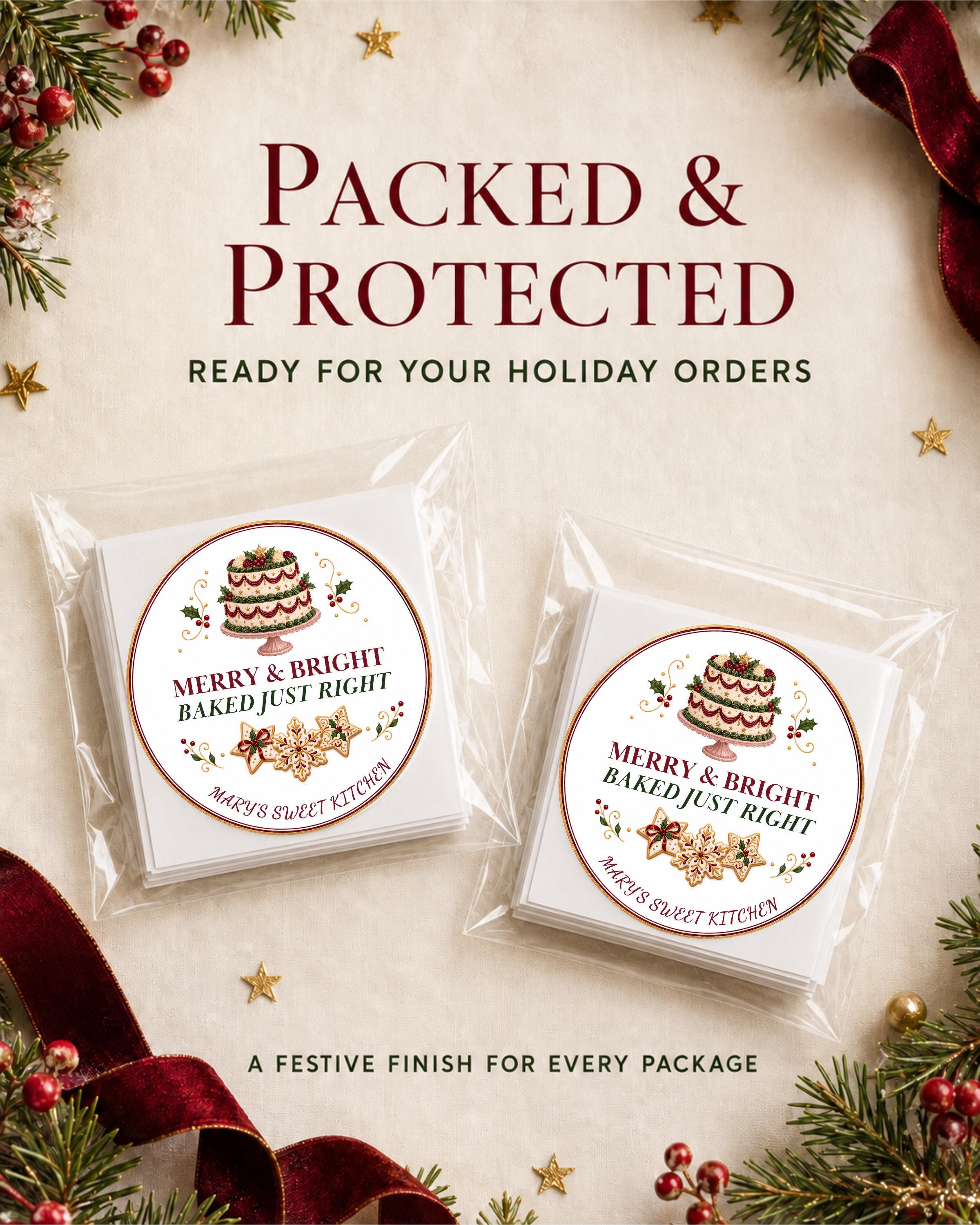 Cookie Box Label, Merry & Bright Christmas Design, Personalized Bakery Packaging Sticker, Festive Homemade Treat Seal