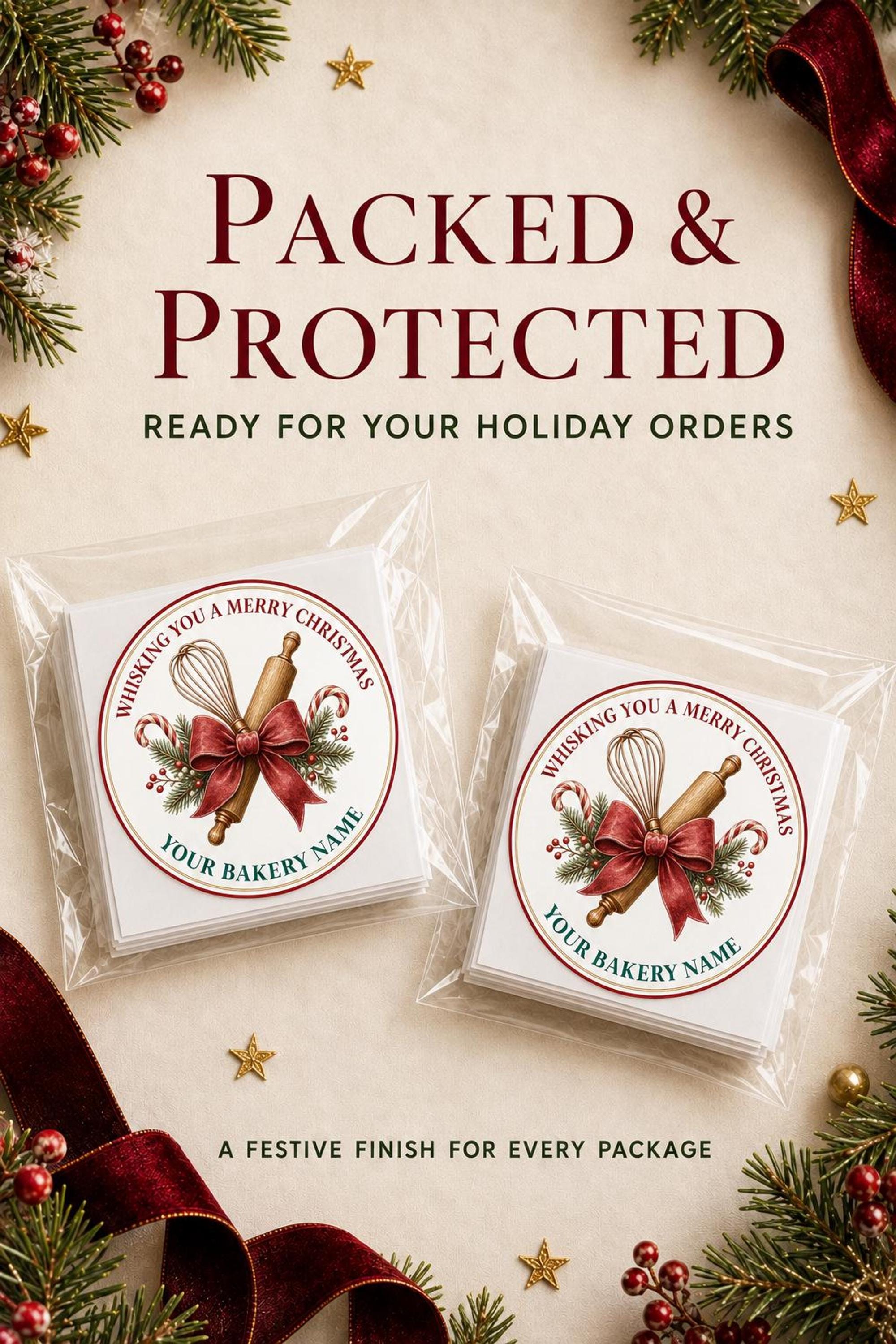 Personalized Labels for Christmas Cookie Boxes, Red Green Holiday Bakery Packaging, Round Stickers, Homemade With Love Gift