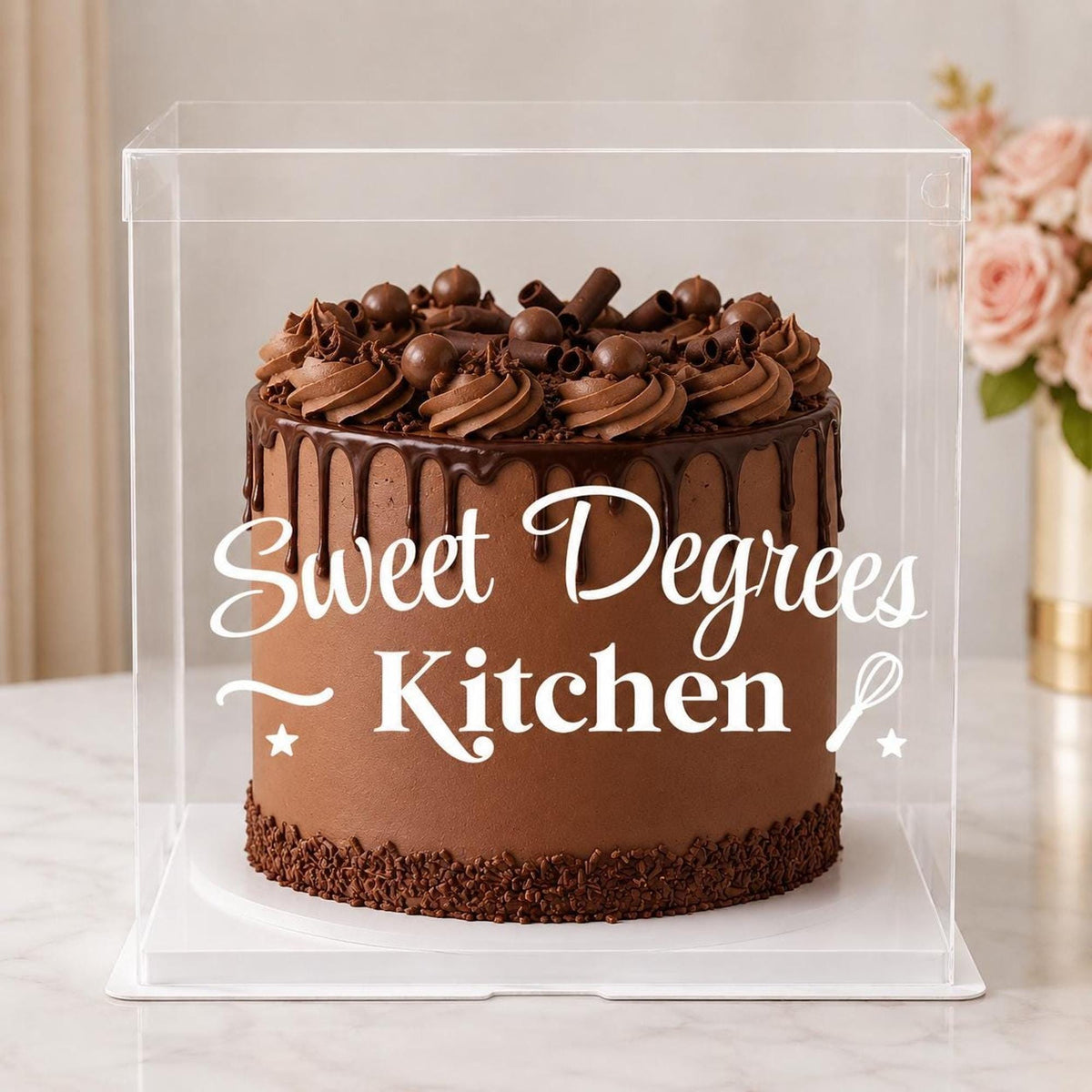 Personalized Bakery Cake Box, Custom Clear Cake Display Box, Branded Cake Delivery Packaging for Cottage Bakers 14x14x16