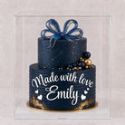 Made with Love Wedding Cake Box, Custom Name Anniversary Engagement Gift, Bridal Shower Display, Tall Clear 14x14x16 Cake Box with Ribbon